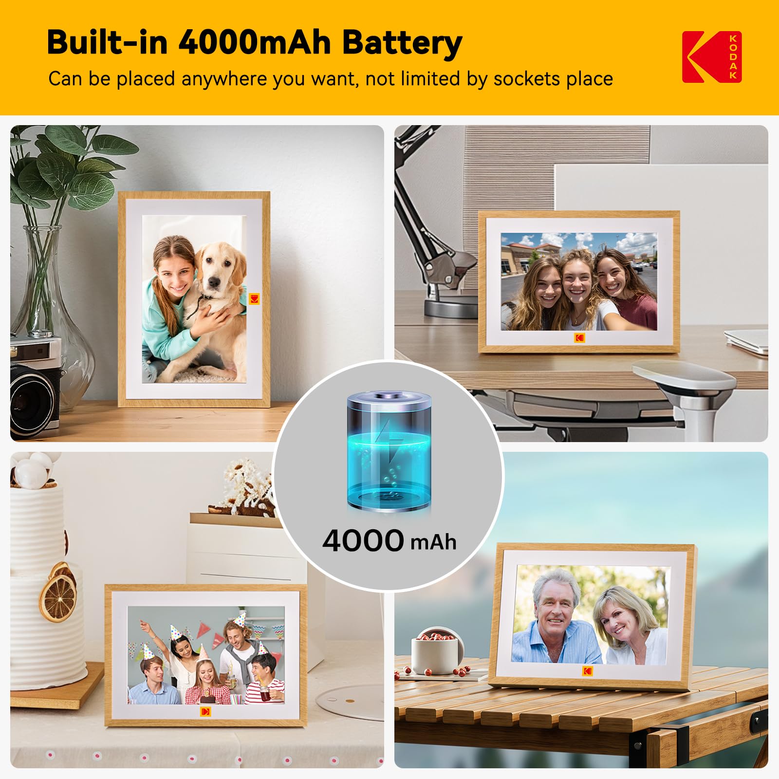 KODAK Digitaler Bilderrahmen mit 4000mAh Li-Akku,Touch Elektronischer 10.1 Zoll, 1280 x 800, ntelligenter mit 32GB Speicher