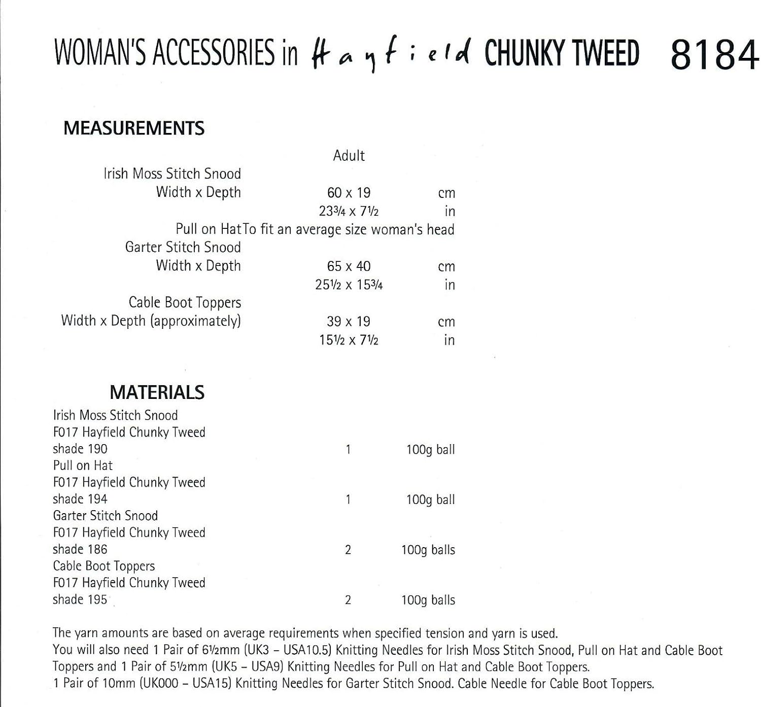 Hayfield Chunky Tweed Knitting Pattern - 8184 Snoods, Hat & Boot Toppers