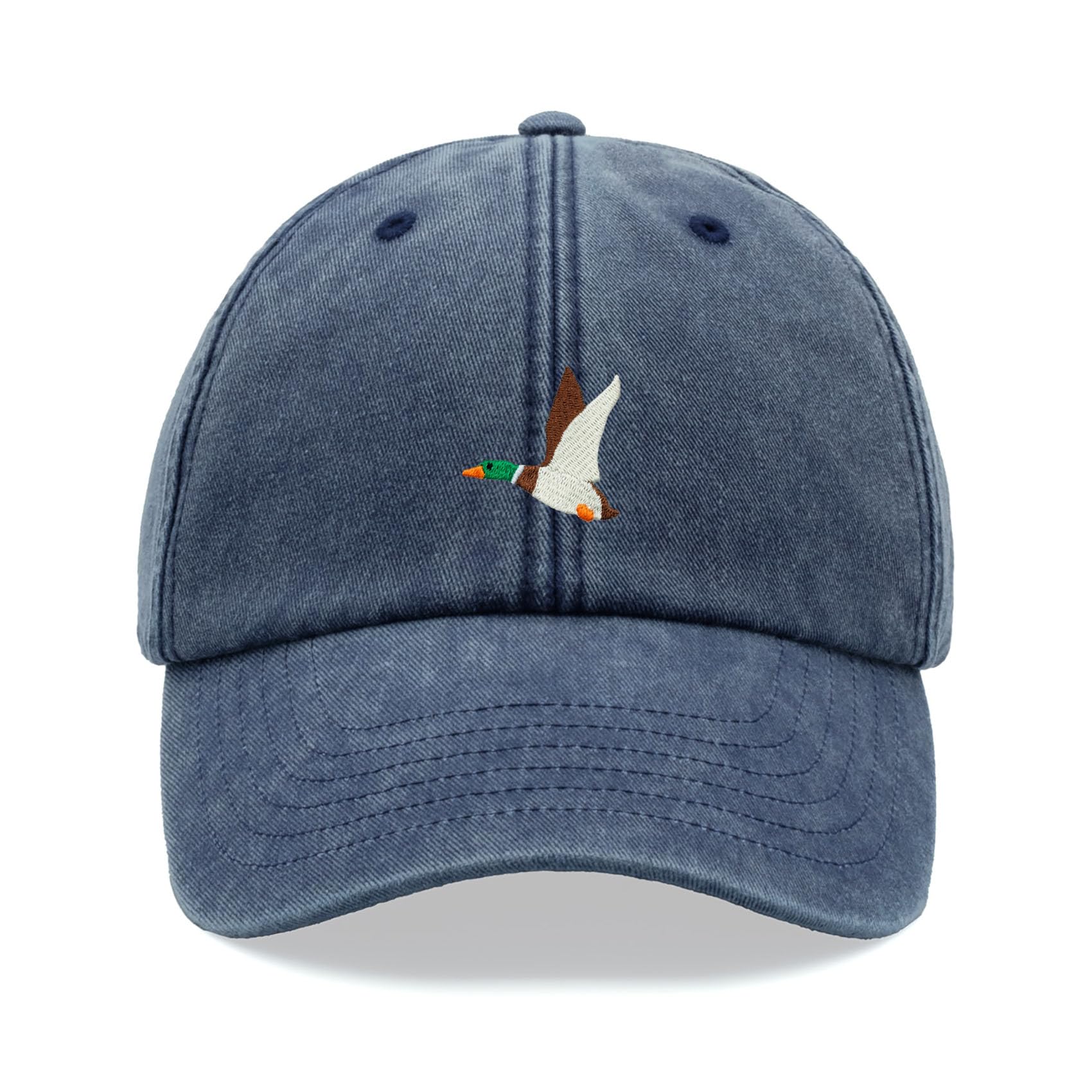 Flying Duck Baseball Cap Vintage Washed Unisex Dad Hat Adjustable Mallard Blue Denim