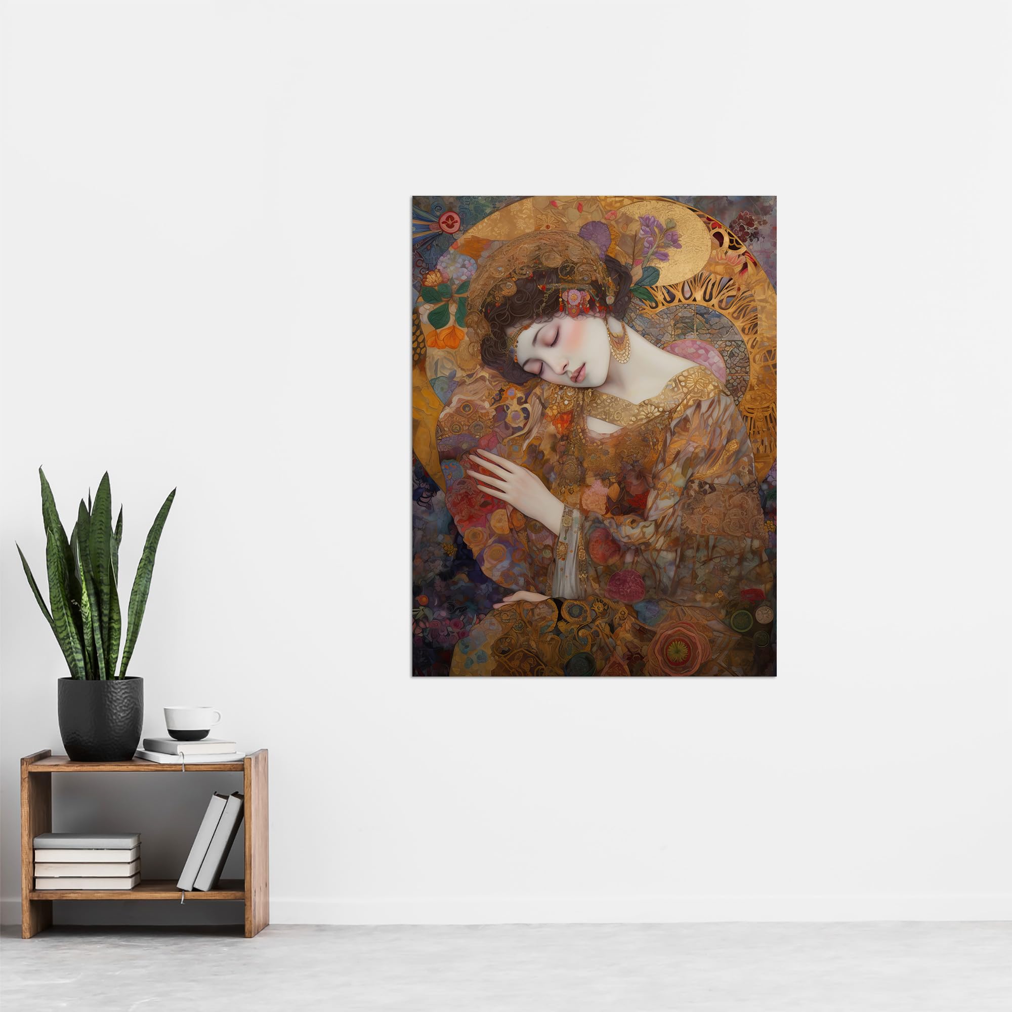 Artery8 Asleep Gustav Klimt-Inspired Portrait Of A Woman Bedroom Extra Large XL Wall Art Poster Print, Unframed 24X32", 81L x 61W cm - Image 4