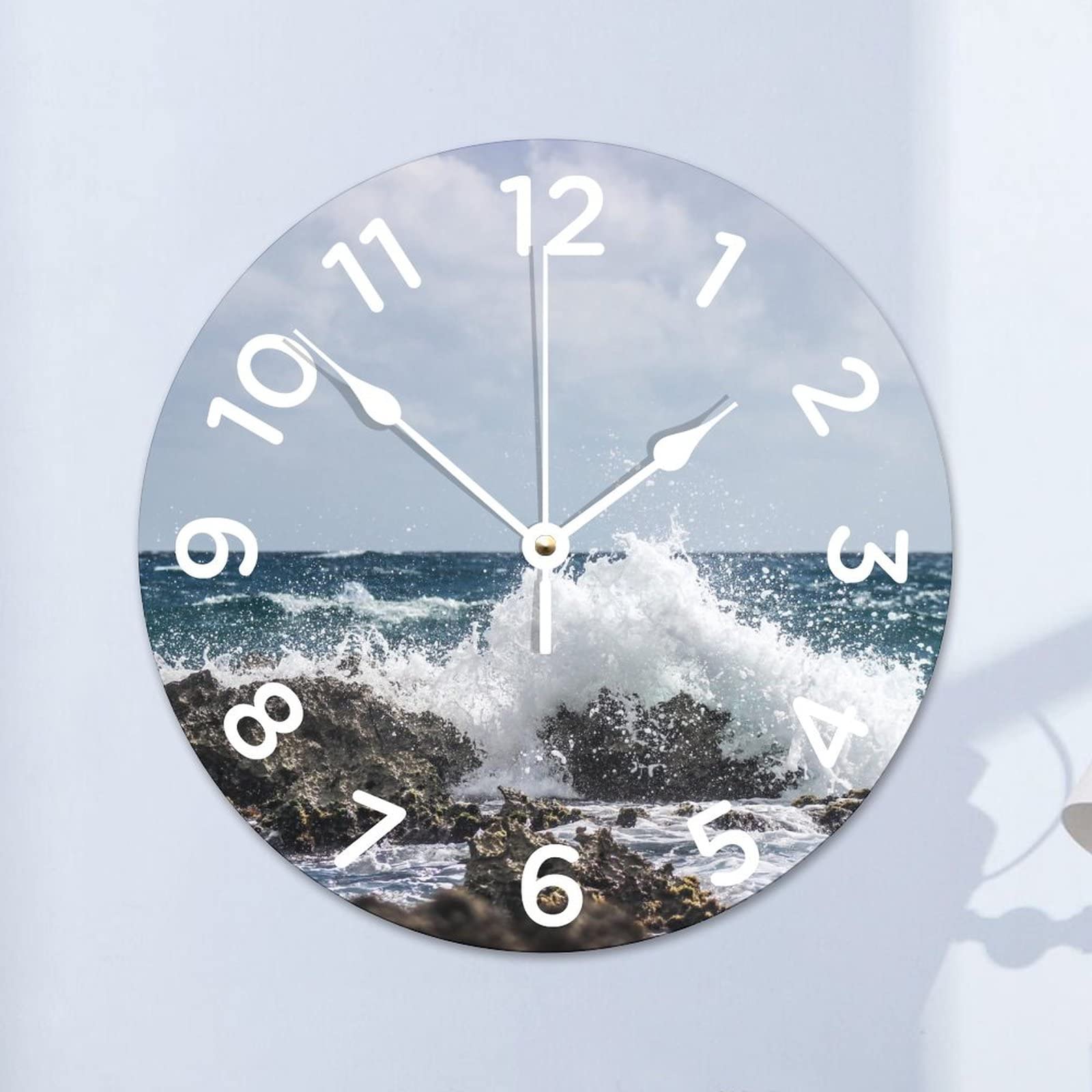 Horloge ronde Waves déco océan 38cm suspendue sans bruit pour salon moderne