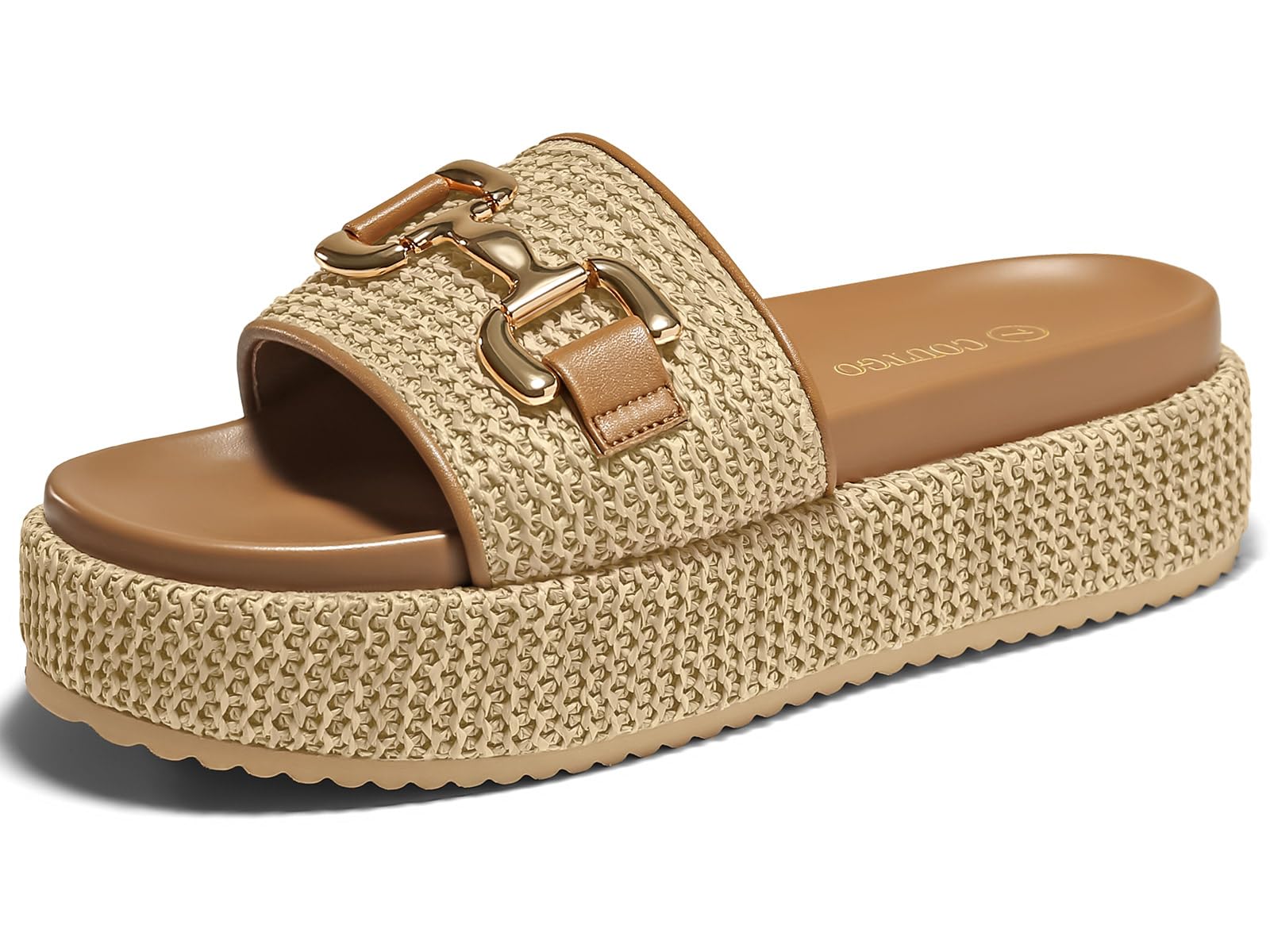 Womens Platform Sandals Raffia Espadrilles Metal Chain Slip on Open Toe Cute Beach Slide Sandals