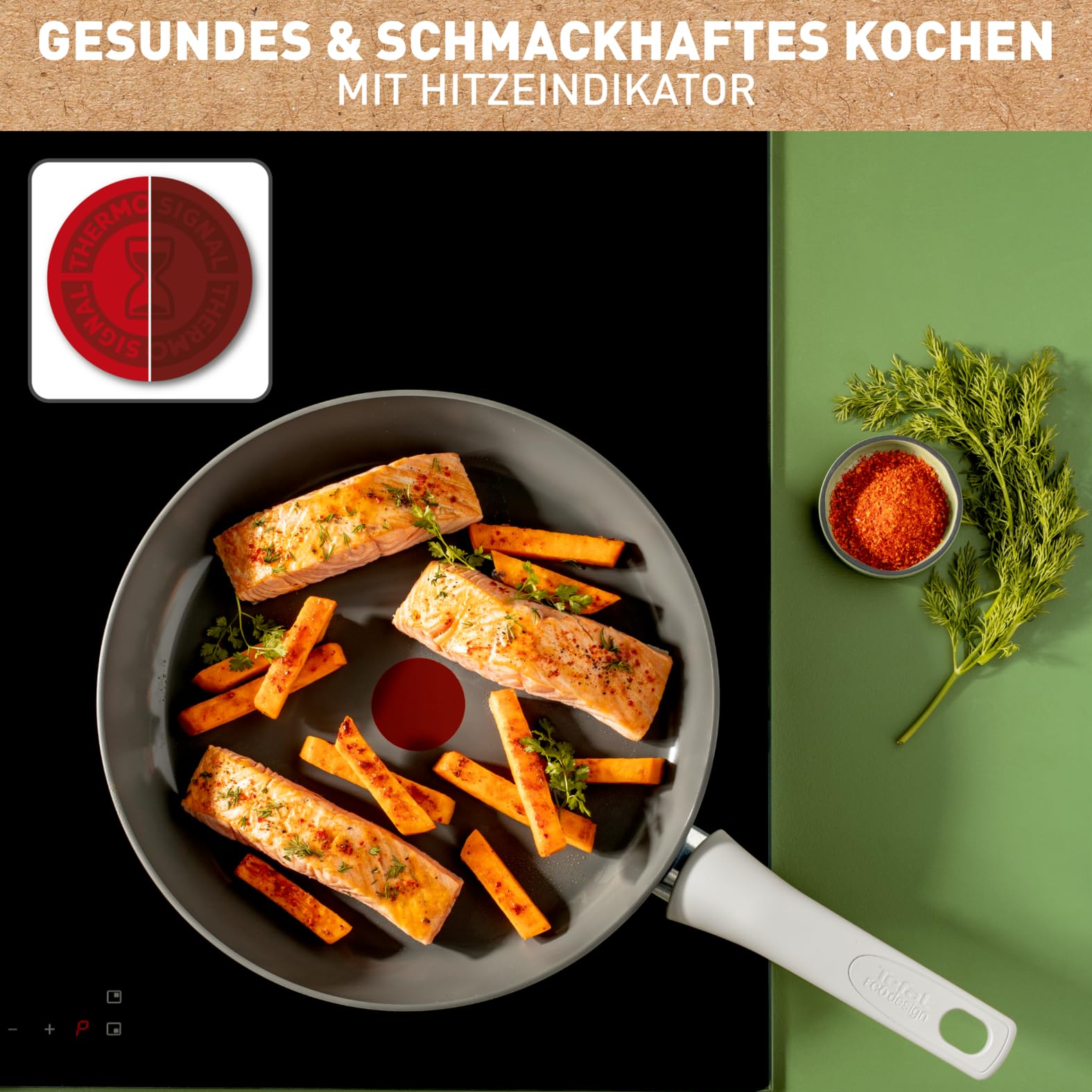 Tefal Renew On Bratpfanne 28 cm Induktion, Aluminiumpfanne mit Thermo-Signal bei idealer Brattemperatur, für alle Herdarten geeignet, Keramikversiegelung, Made in France, C42706
