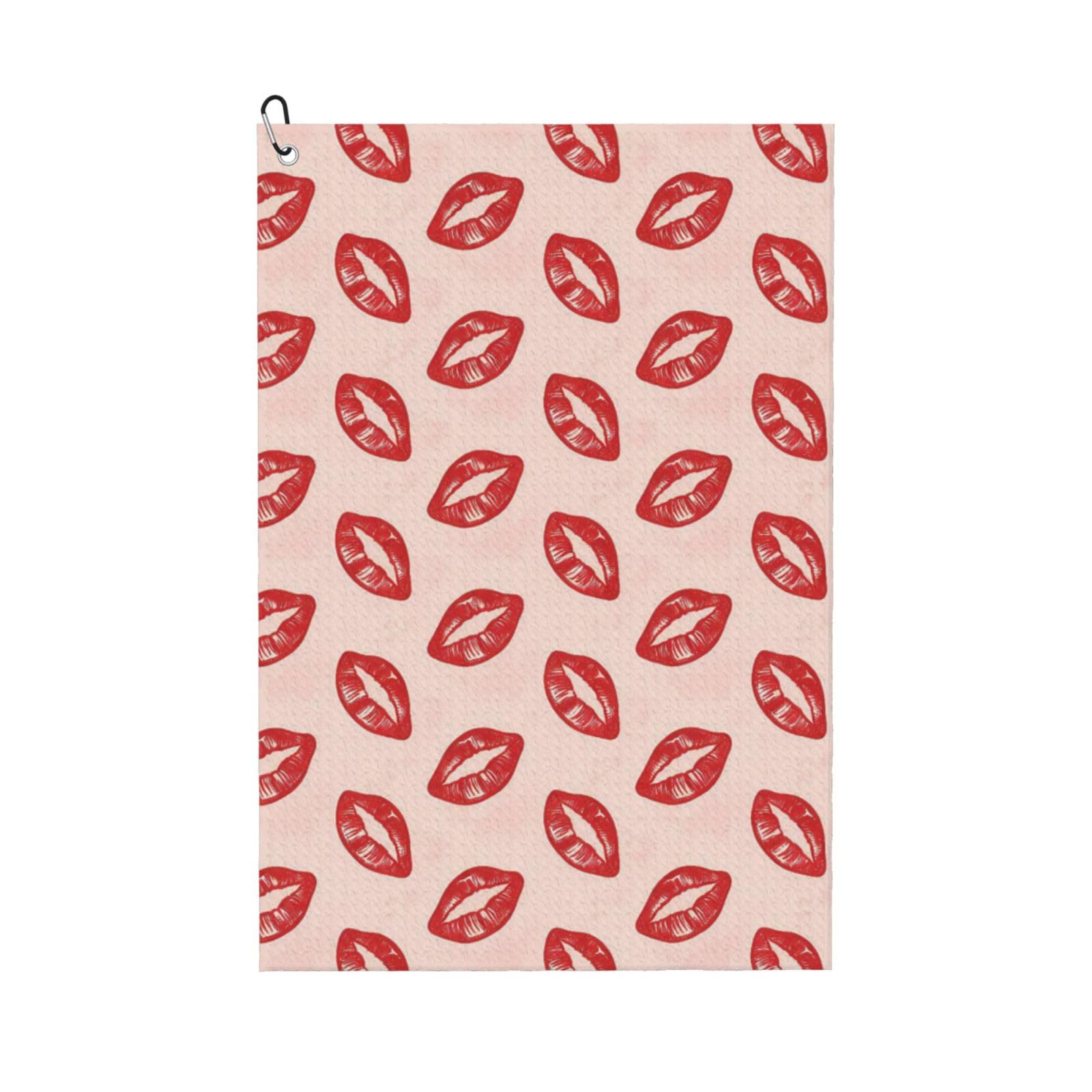 Oudrspo Playful & Romantic Red Lip Pattern Multi-Functional Golf Towel | Absorbent Quick Drying 16x24in