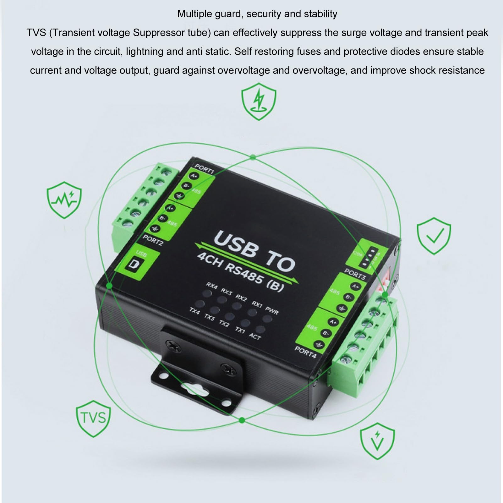 Bewinner Convertidor USB a RS485, Adaptador Aislado de Grado Industrial de 4 Canales para OS X, 11 10 8.1 8 7