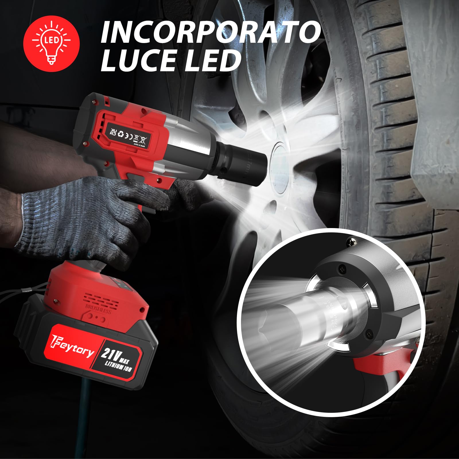 21V Avvitatore a Impulsi Brushless,Chiave Elettrica 3 in 1,3400 RPM, coppia massima di 550 N.M ,con 4 bussole, 12 punte per cacciavite, batterie da 3Ah, per il settore automobilistico e per la casa
