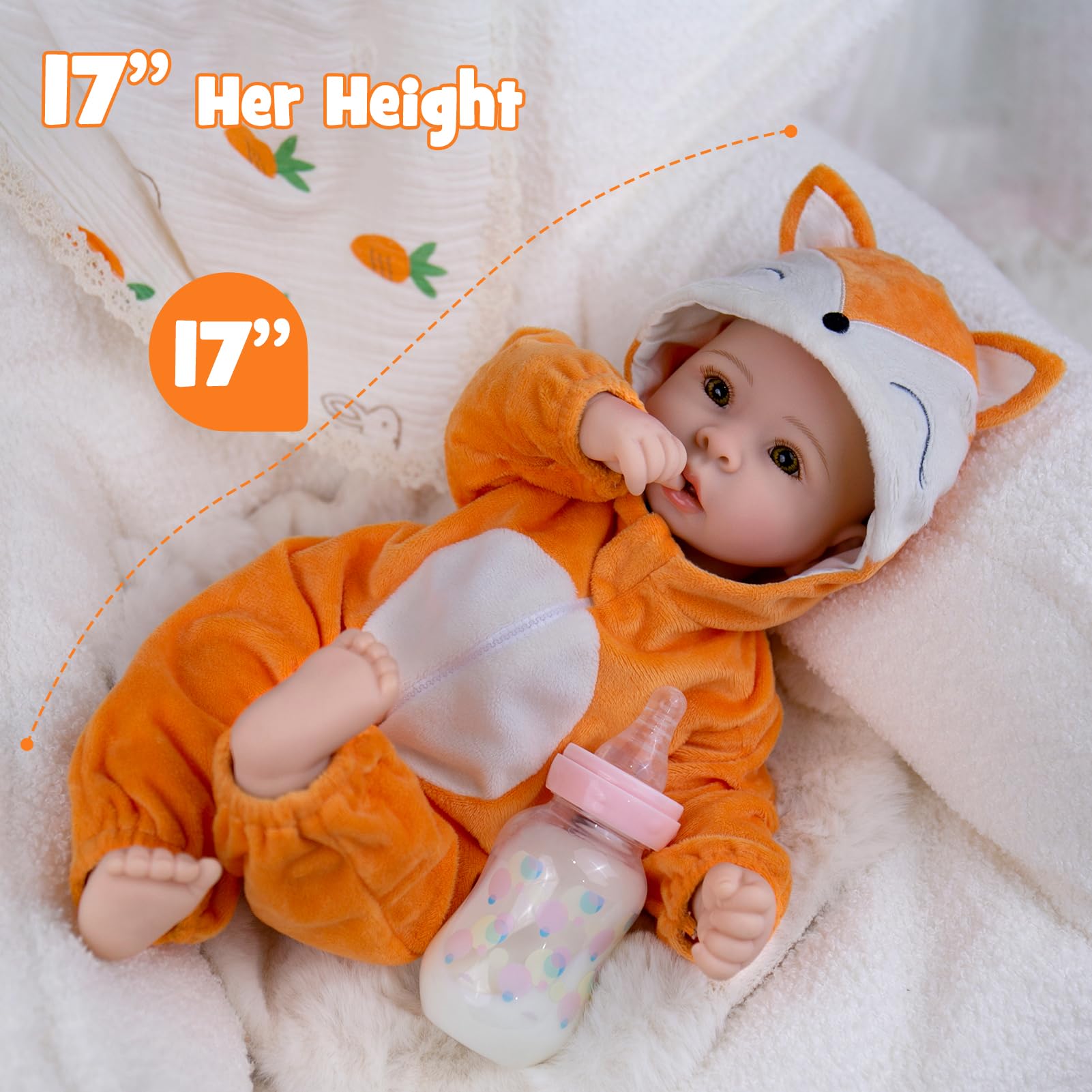 Muñecas de bebé realistas para niña, 17 extremidades de vinilo suave y cuerpo de tela, muñeca de bebé de la vida real, regalo para niños a partir de 3 años 6