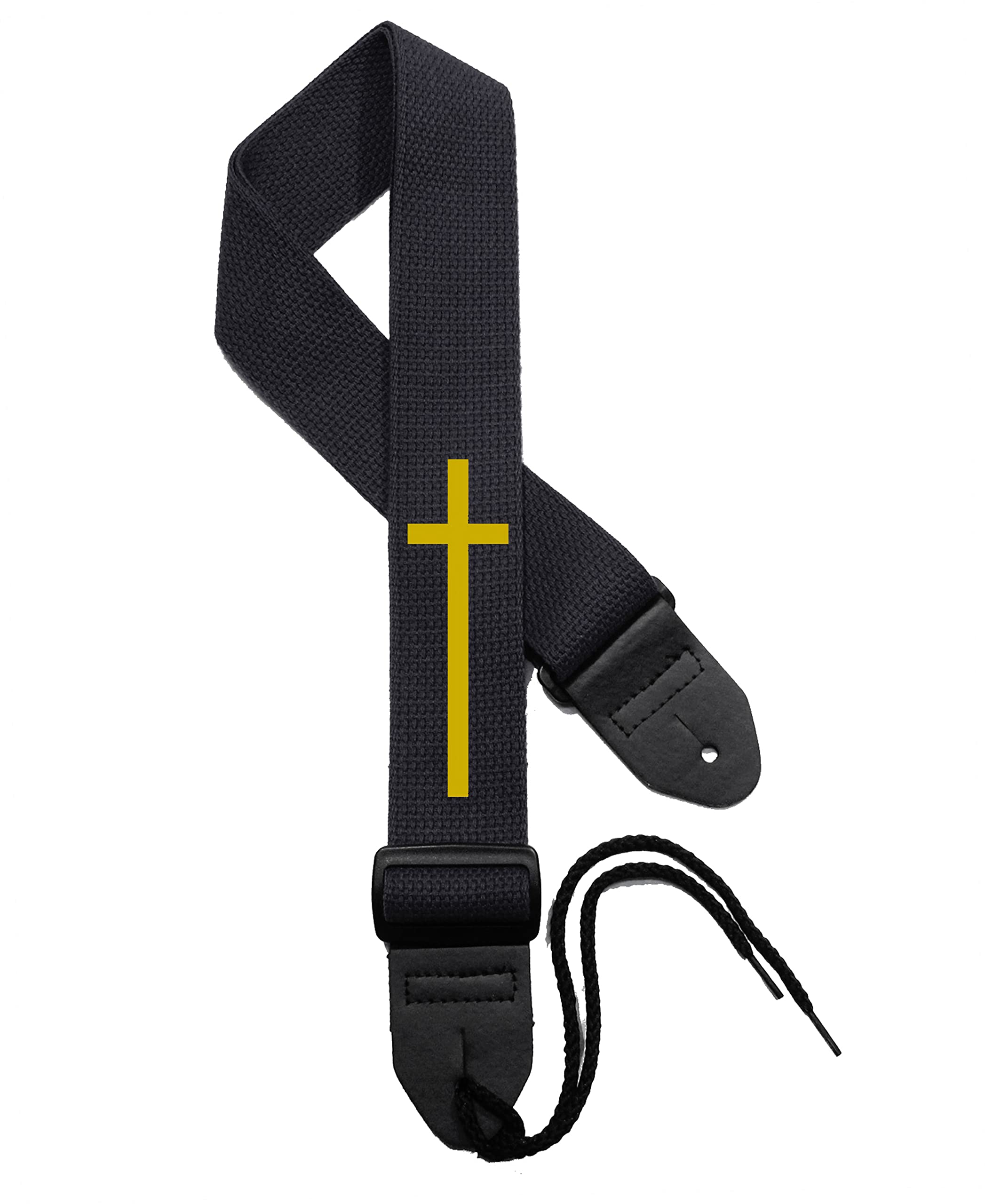 Legacystraps Christian Guitar Strap 2 Inch Wide Cotton Strap with Cross Design Gold on Black