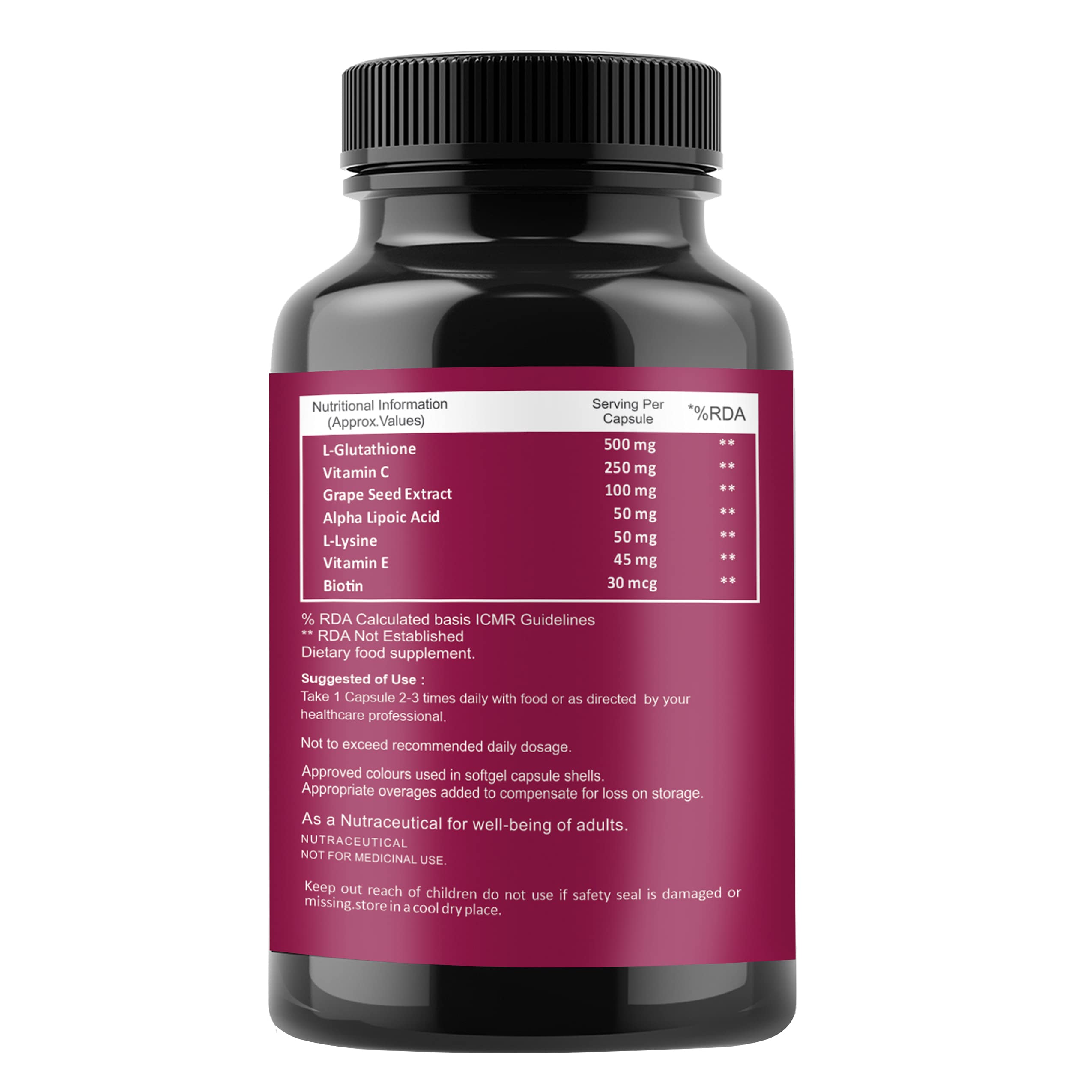 Pure & Pure Healthcare L-Glutathione Capsules 1000mg with Vitamin E and C For GlowingSkin( Pack of 1 )60 capsules — Amazon image 5