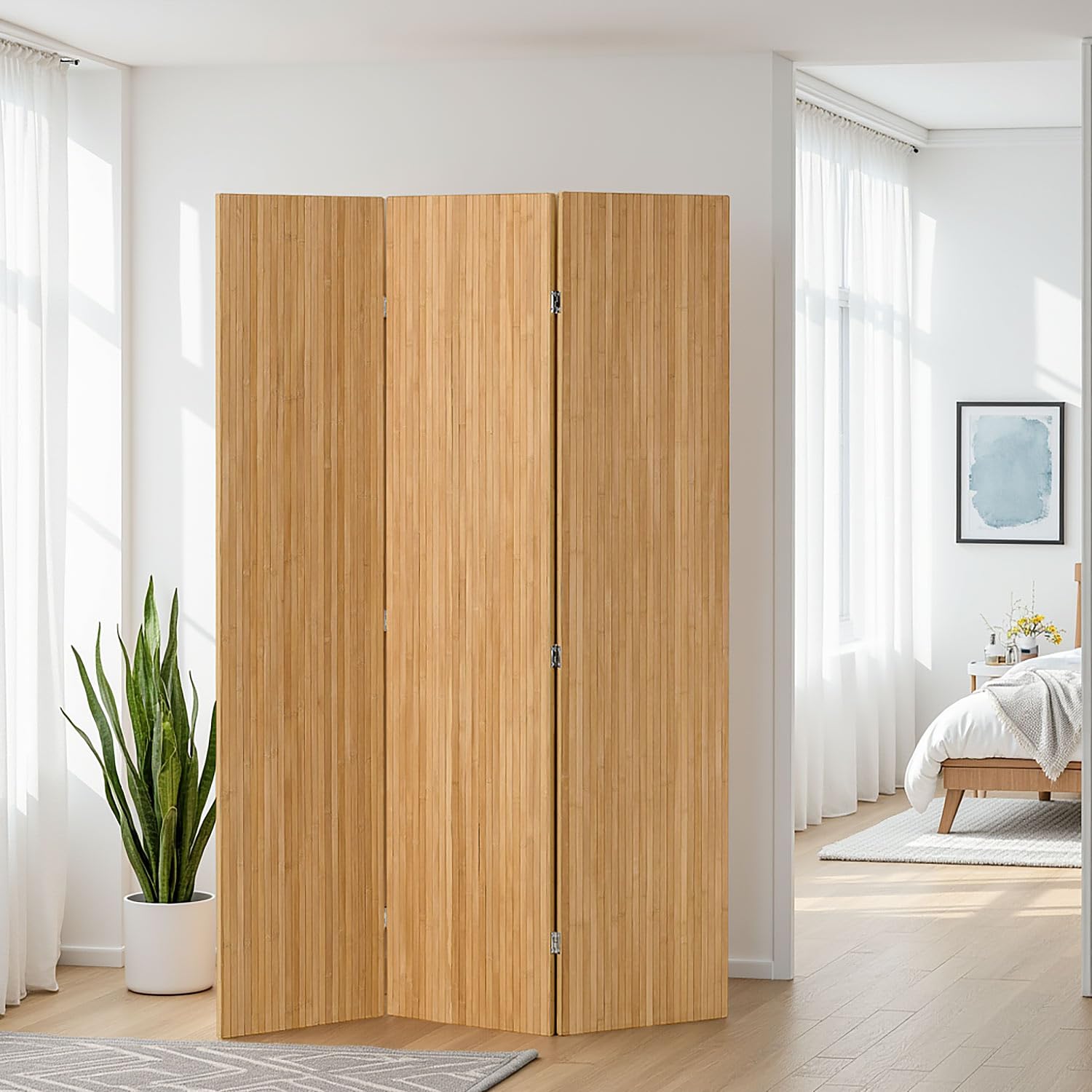 Homestyle4u 3121 parawan z naturalnego drewna bambusowego, ścianka działowa z drewna, wys. x szer.: 170 x 120 cm, ścianka działowa, sypialnia, ochrona przed wzrokiem do salonu, artykuł 3121