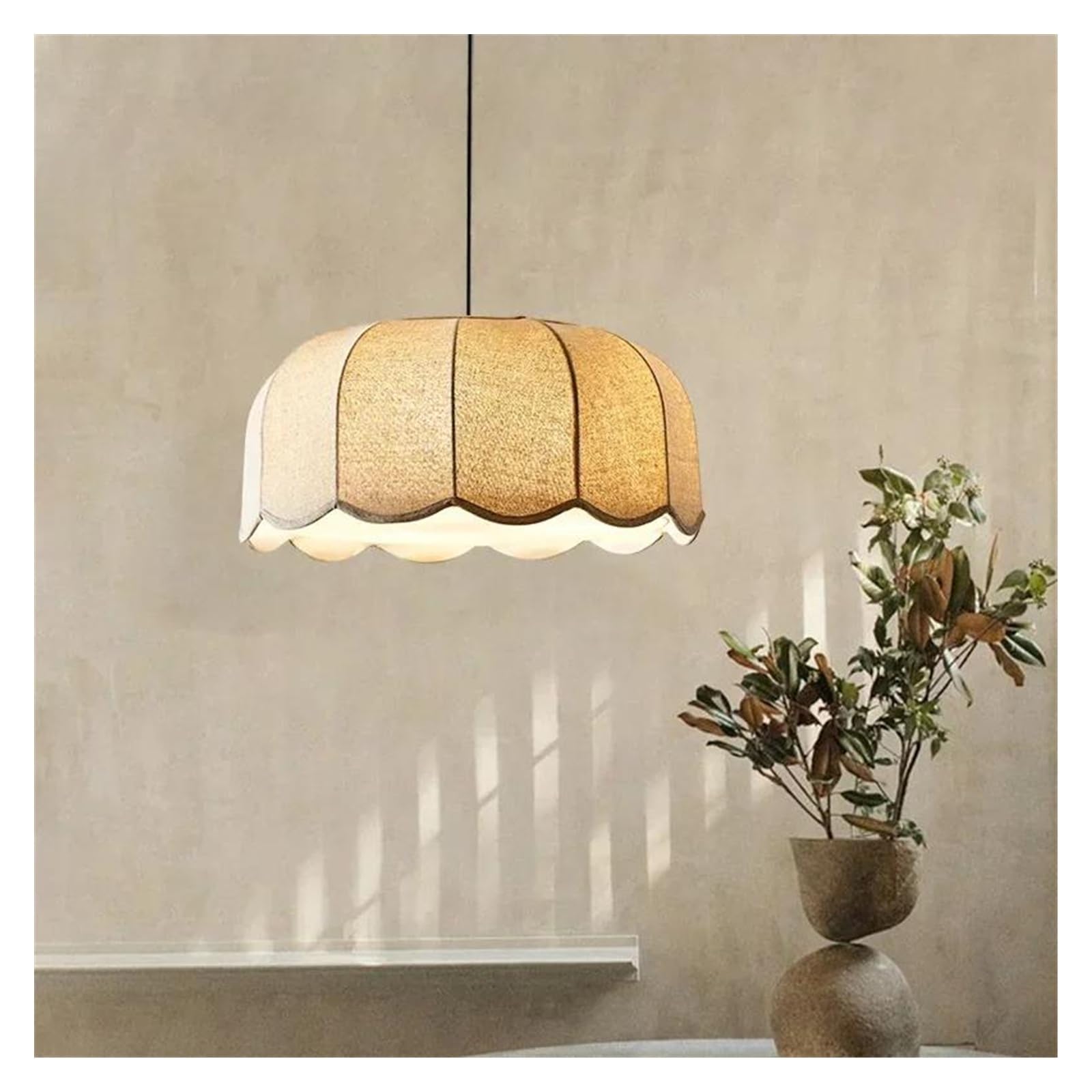 HYJAUSXB Japanese Fabric Pendant Lamp Hand-Woven Chandelier for Restaurant Bedroom Living Room Flower Shape Light(Warm Light,D60cm)