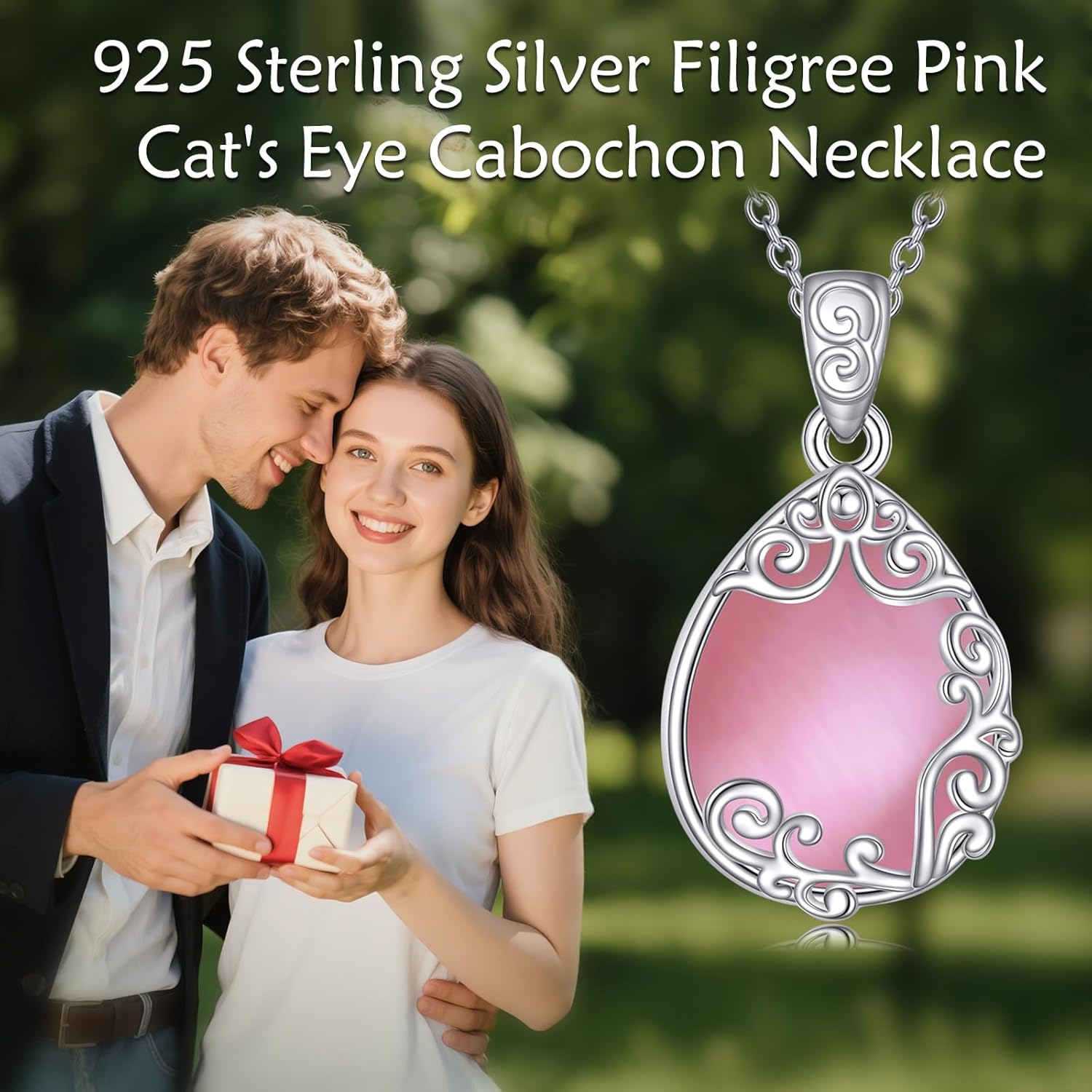 YAFEINI 925 Sterling Silver Moonstone Necklace Filigree Teardrop Pendant Necklace Jewelry for Women - Image 4