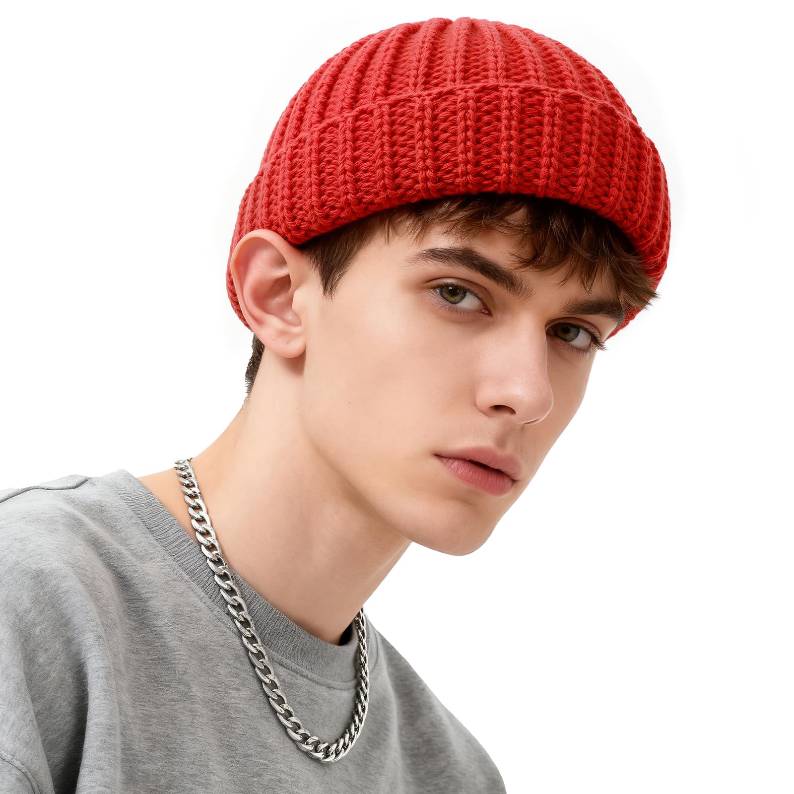 Fisherman Beanie Mens Winter Hat - Stretch Fit Skull Cap Warm Knit Hats for Skiing, Hiking, Camping