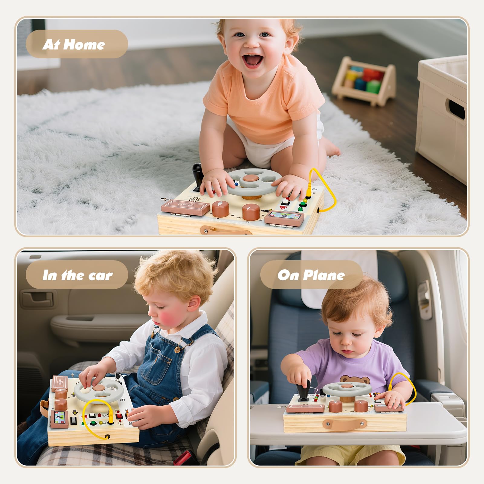 Joyreal Toddler Busy Board with LED Lights, Steering Wheel, Sounds, Montessori Toys for 1+ Year Old, Fidget Board Sensory Travel Toy, Gifts for Boys and Girls — view 7