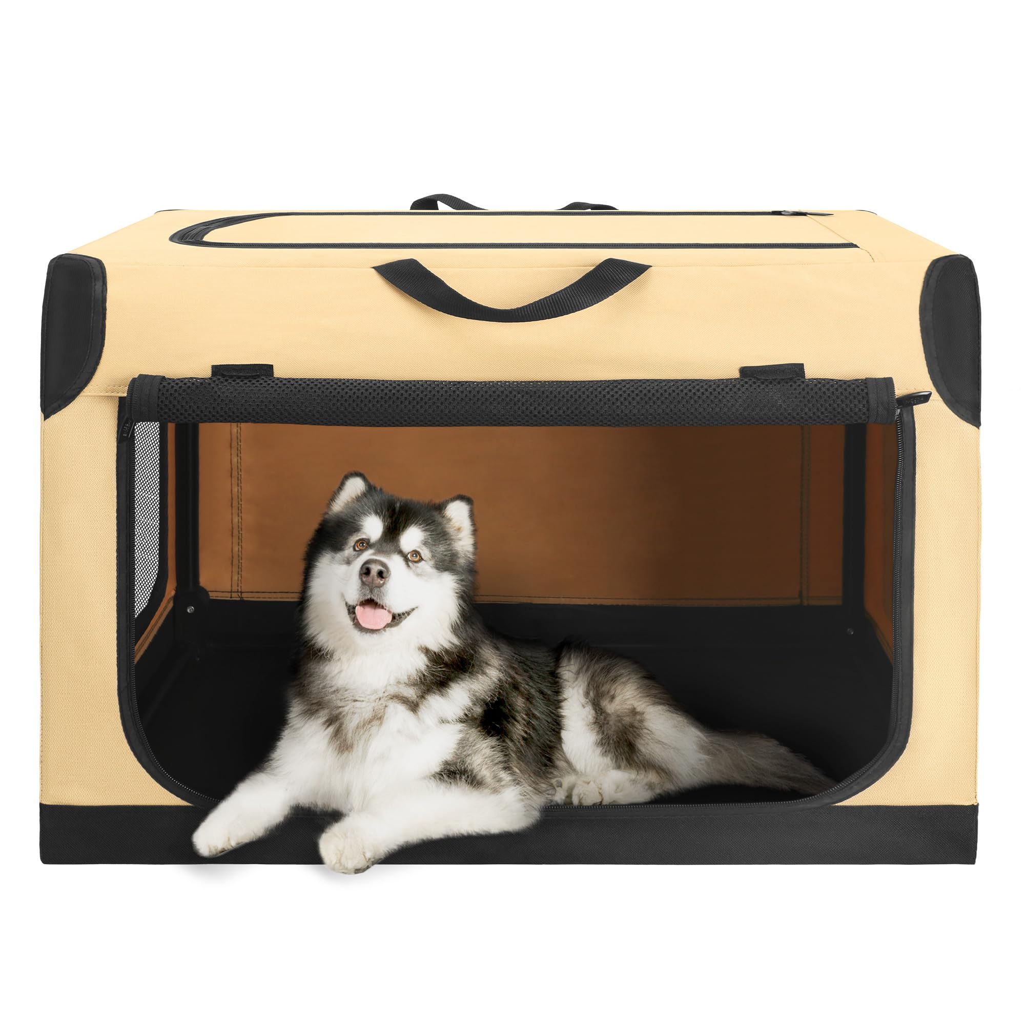 X-ZONE PETDog Crate Travel Cage for Small Dogs Portable Collapsible Cat Kennel with 3-Door Durable and Easy Clear Indoor & Outdoor Pet Home 24'' Beige