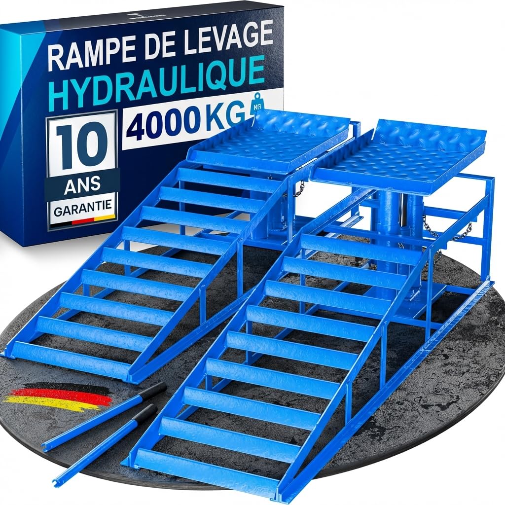 WERKTHOR Rampe de Levage Voiture Hydraulique [Blau Lot de 2] – Rampes Voiture avec Soupape de Sécurité Jusqu’à 3T – Rampe Voiture Réglable en Hauteur – Pont Élévateur Voiture Compact