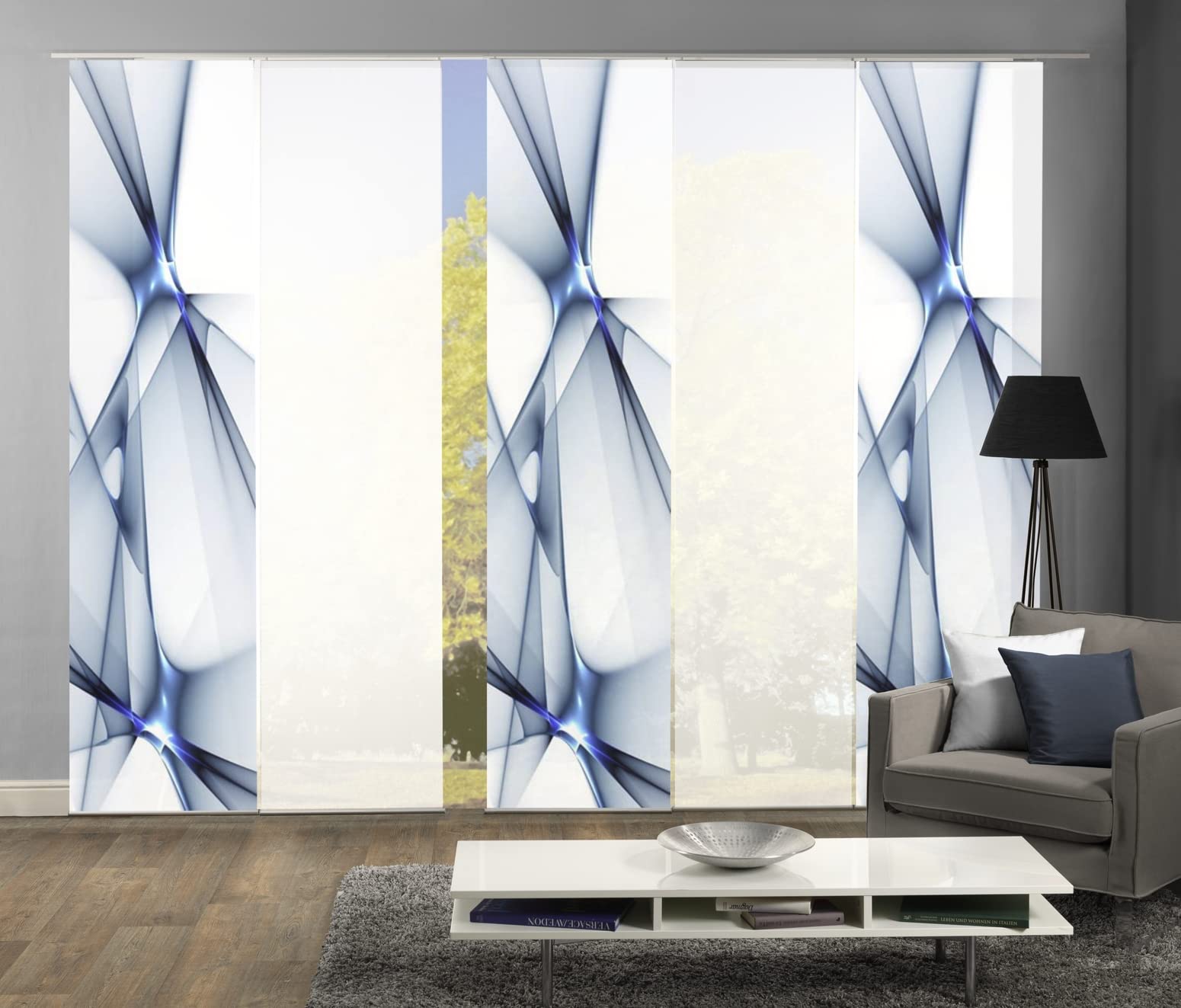 Home Fashion Flächenvorhang KINGFIELD 245x60 cm, Dekostoff, Farbe:blau, Menge:5