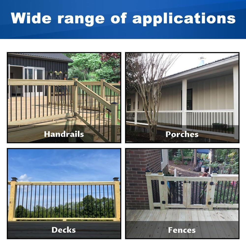 Aluminiowe balustrady tarasowe – matowe czarne metalowe balustrady do użytku wewnątrz/na zewnątrz, idealne do tarasów drewnianych i kompozytowych, trwały i stylowy design