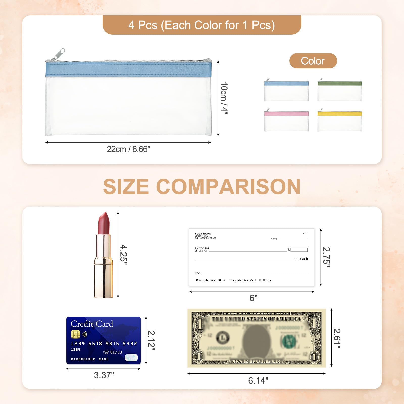 PATIKIL 8.7x3.9 Inch Money Bags with Zipper - Image 2