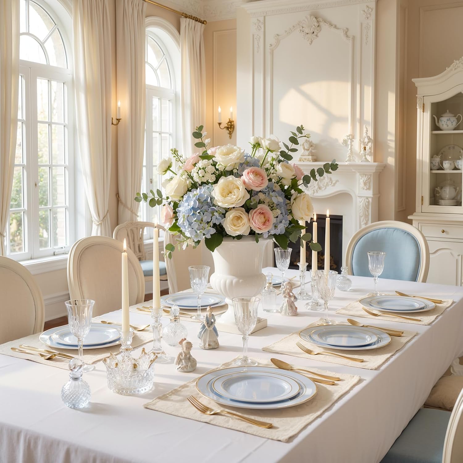 175PCS Blue Plates Disposable - Baby Blue Plastic Plates - 25Guests Plastic Dinnerware with Rolled Napkins for Wedding/Birthday/Baby Shower/Easter - Image 8