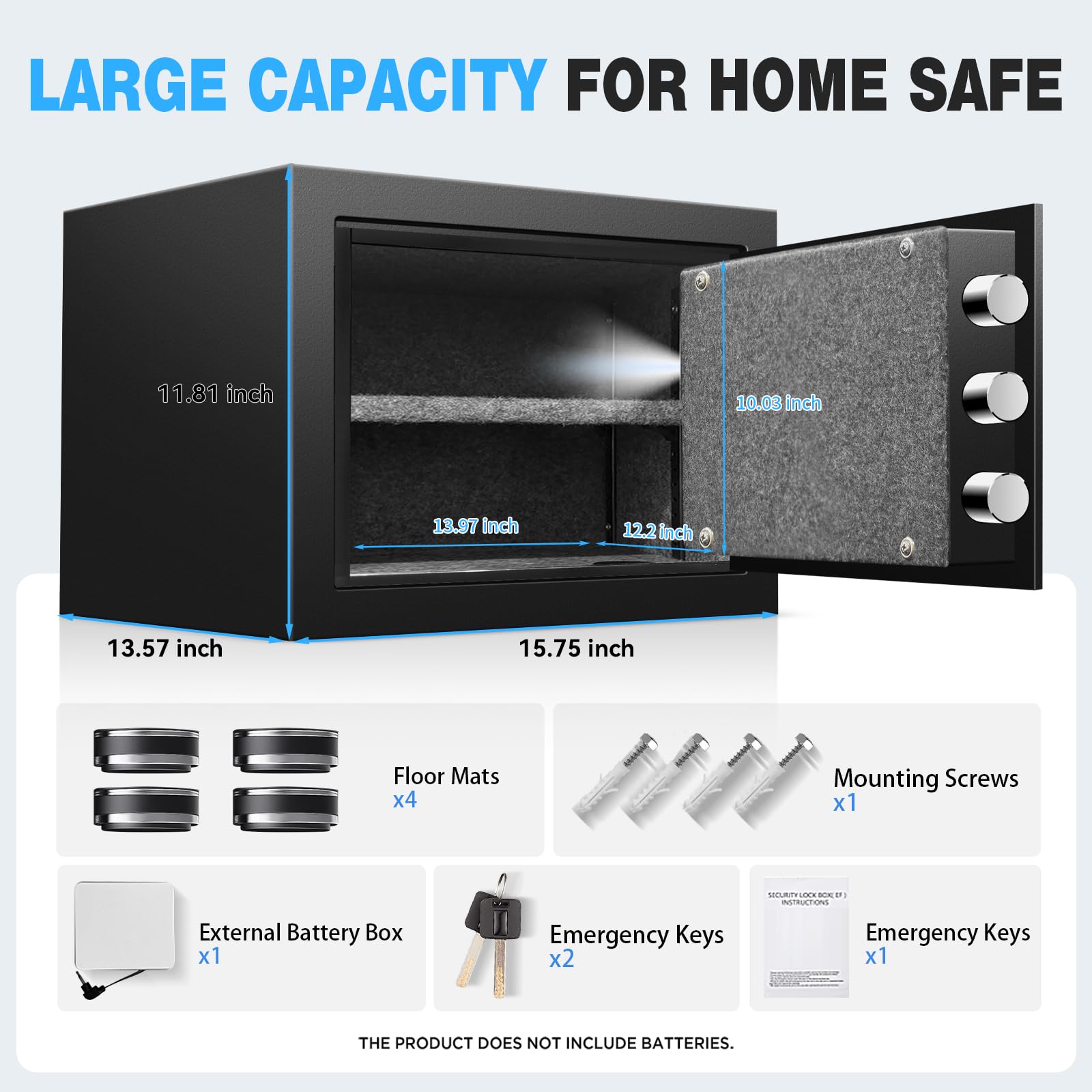 Cassetta di sicurezza alta 11,81 cm, impermeabile, resistente al fuoco, in acciaio, resistente con display LCD, tastiera elettronica digitale e serratura a combinazione, cassaforte personale per
