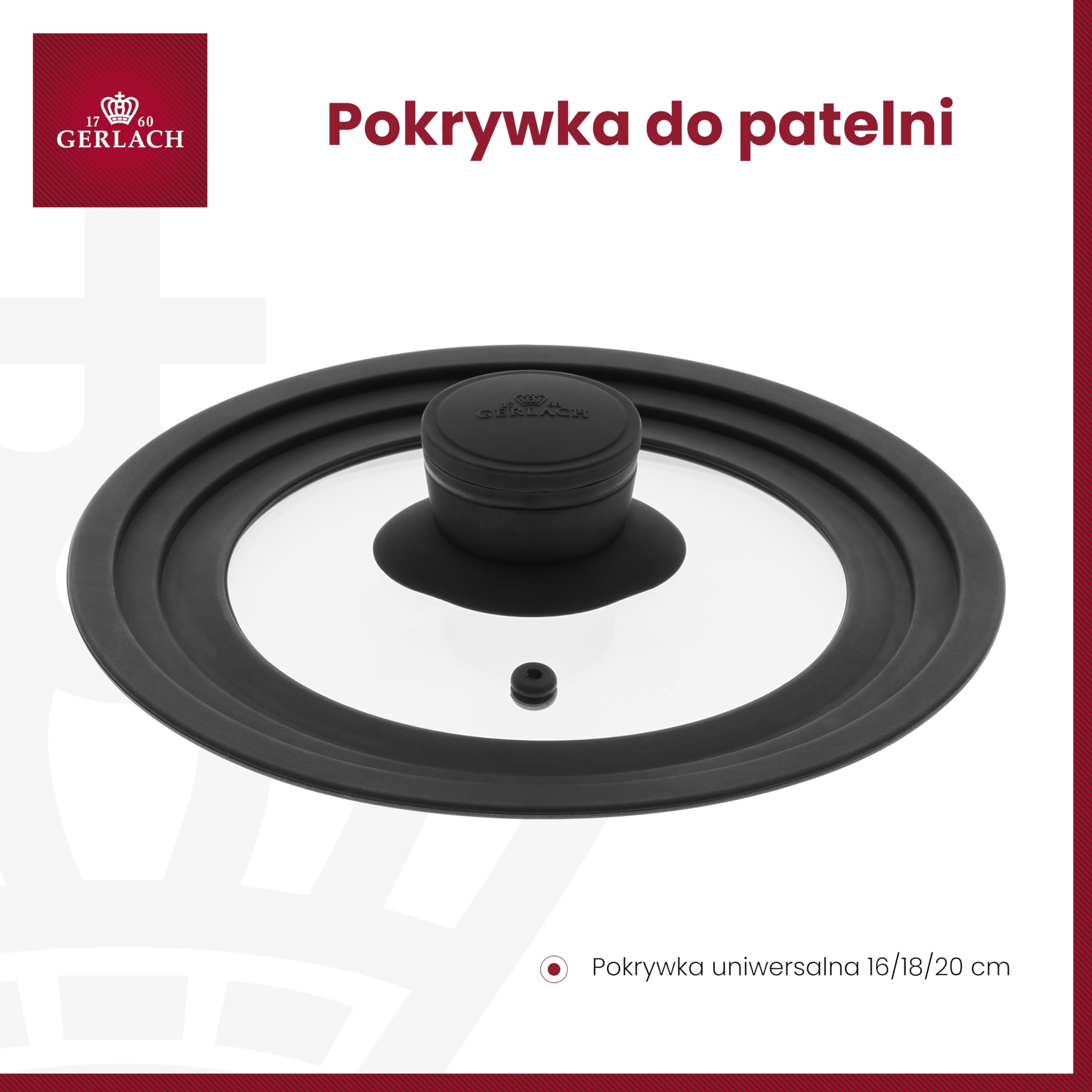 Gerlach Smart Uniwersalna Pokrywka do Garnka i Patelni 16 cm 18 cm 20 cm Szklana