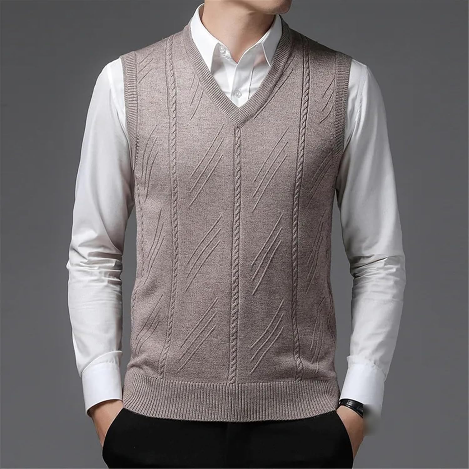 Autumn Winter Knitted Sweater for Men Solid Color Jacquard Sleeveless Vest Man Casual Jacket Mens Sweater Vest