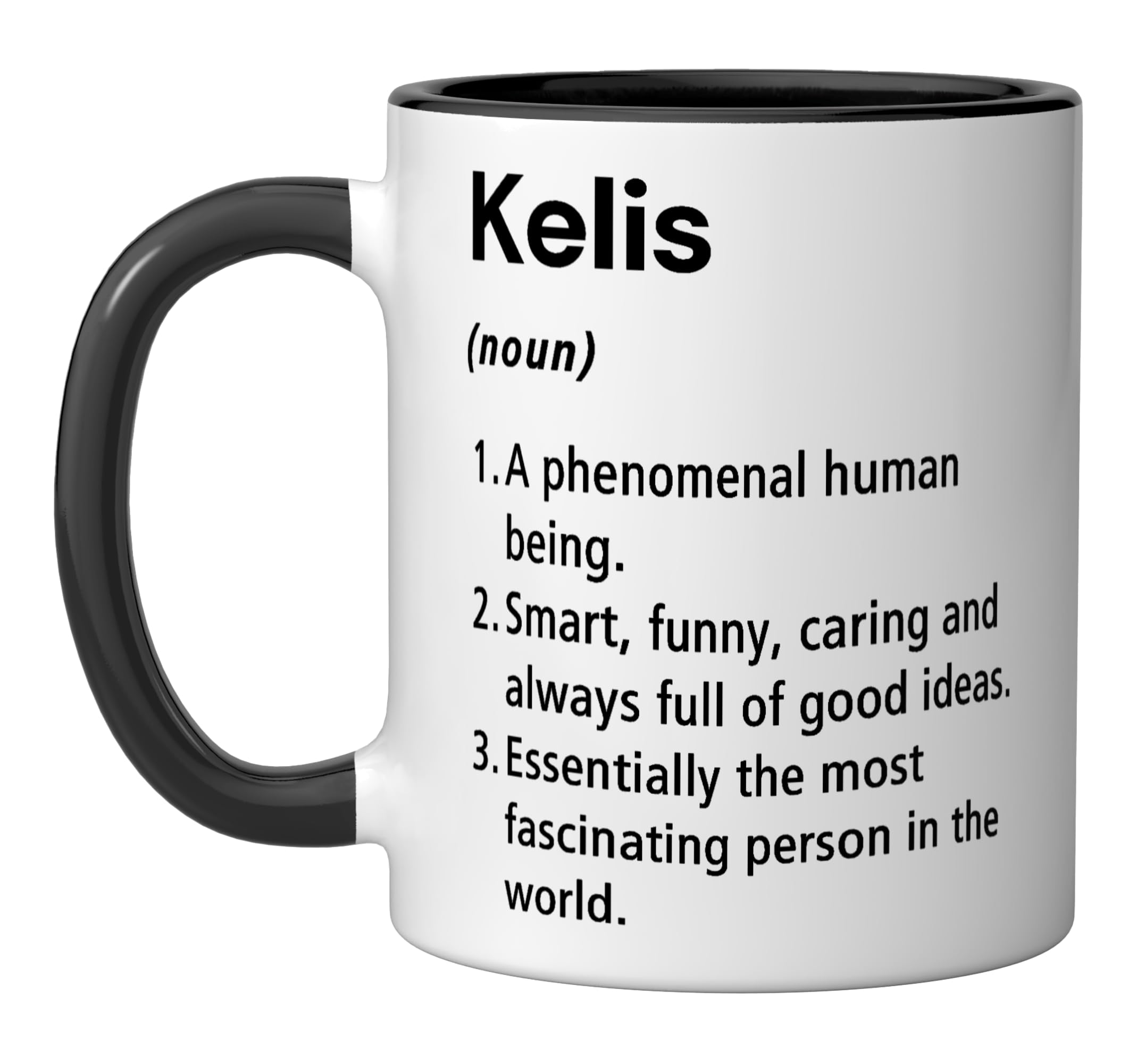 Kelis Name Definition Dictionary Ceramic Mug, Black/White
