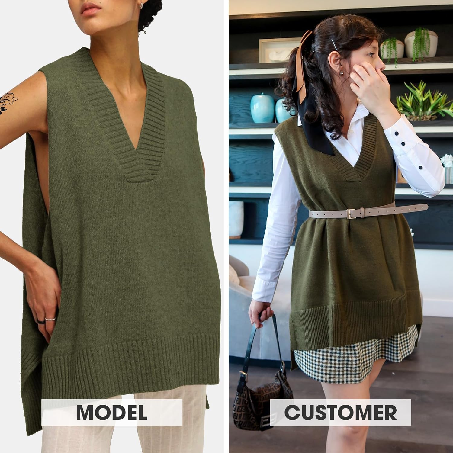 EXLURA Womens Oversized Sweater Vest Knit V Neck Tunic Casual Sleeveless Long Pullover Tank Tops Fall Winter Trendy 2026 - Image 3
