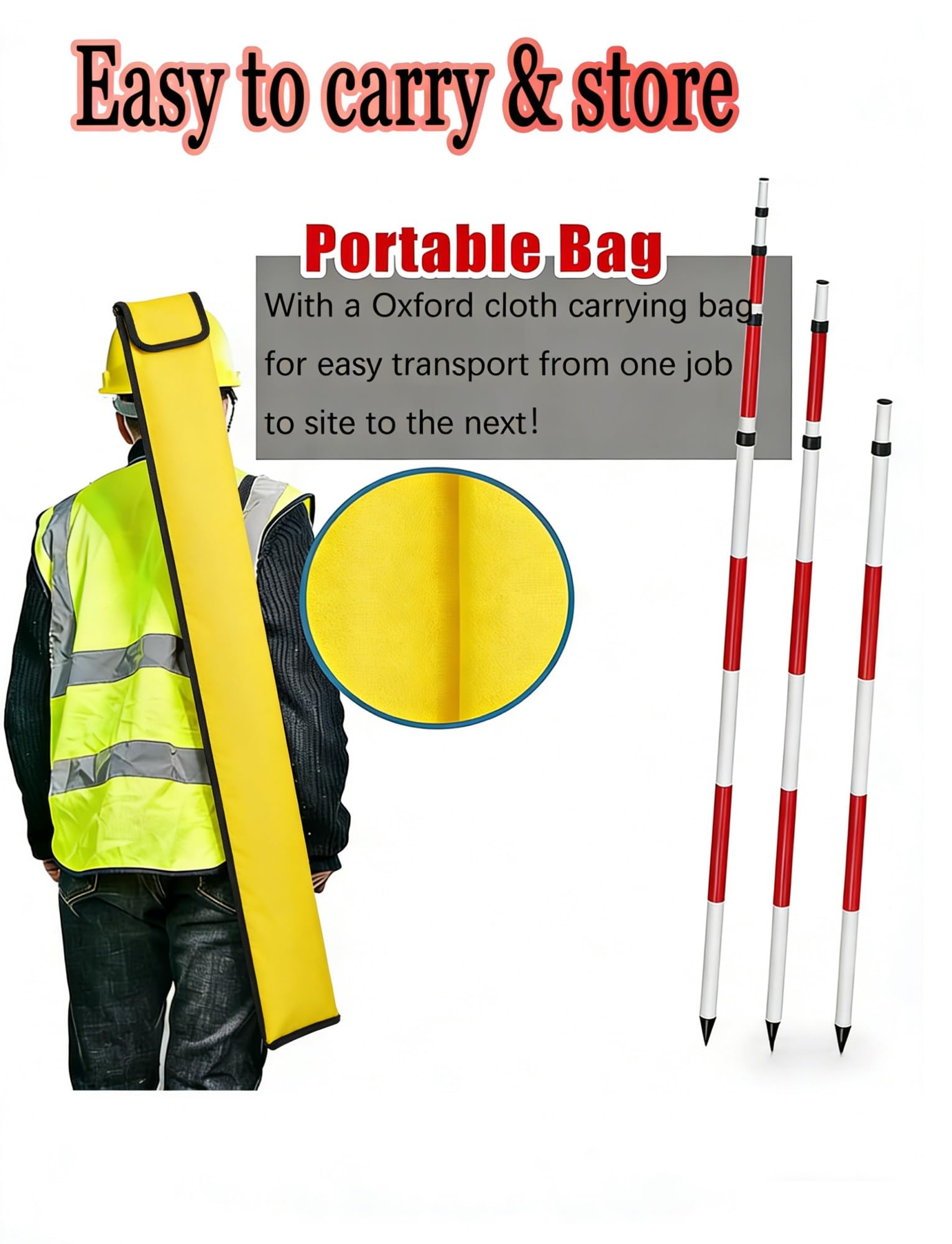 Pértiga de topografía, pértiga telescópica de Aluminio con Prisma y Bolsa de Almacenamiento - Varilla de topografía Ajustable de 5 Metros para estación Total, Ideal para Profesionales de la