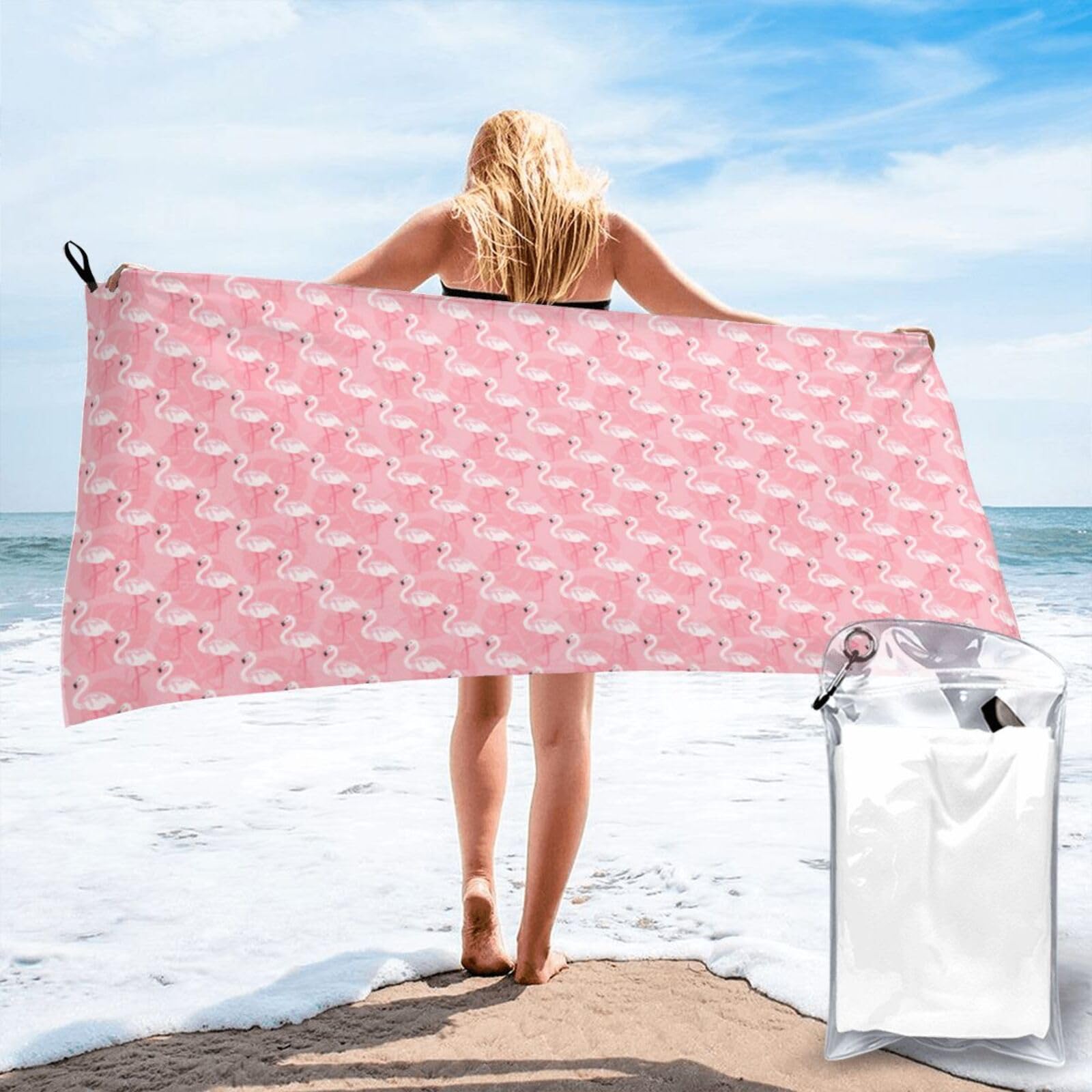 VCzsdff Summer Flamingo Palm Leaves Print Quick Dry Towel Compact Beach Shower Wrap For Camping Fitness