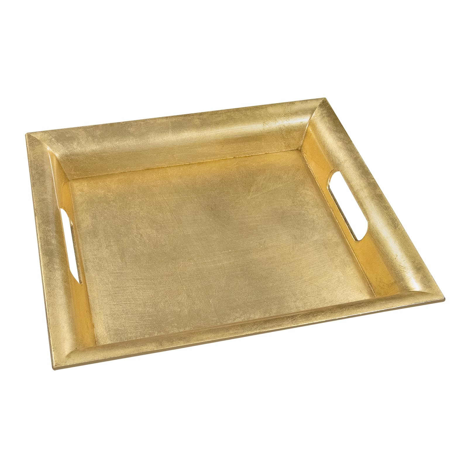 MAONAME Gold Decorative Tray with Handles, Foil Serving Tray for Ottoman, Square Coffee Trays for Living Room, Bathroom, 11.6" L x 11.6" W x 1.4" H