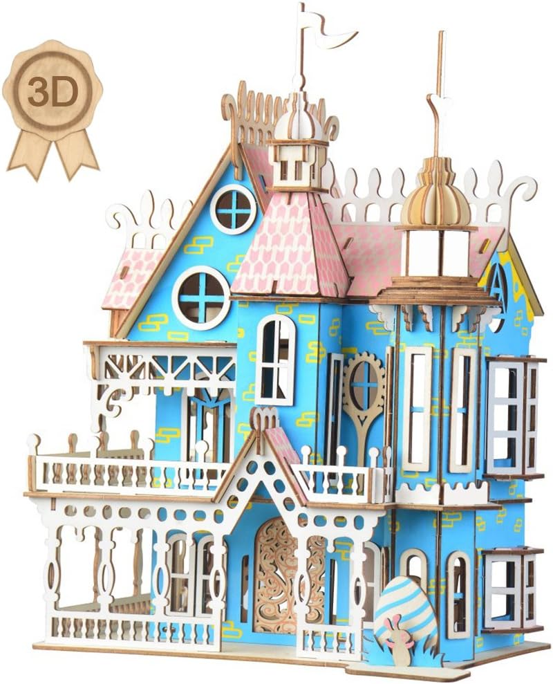 3D Wooden Puzzle Laser Engraving DIY Assembly Craft Kit for Teens and Adults, Exquisite Mechanical 3-D Villa Model for Self-Assembly
