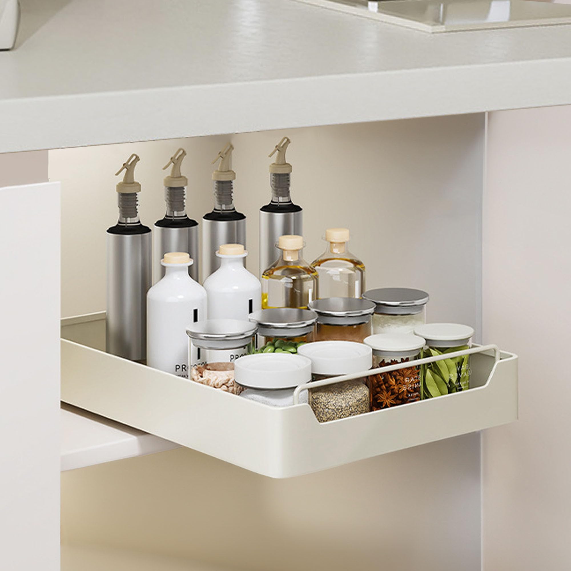 Pull Out Cabinet Organizer, Carbon Steel Cabinet Drawers Slide Out, Pantry Storage Shelves with Nano Adhesive for Kitchen, Bathroom and Living Room,10.2" W x16.9 D x 2.75" H