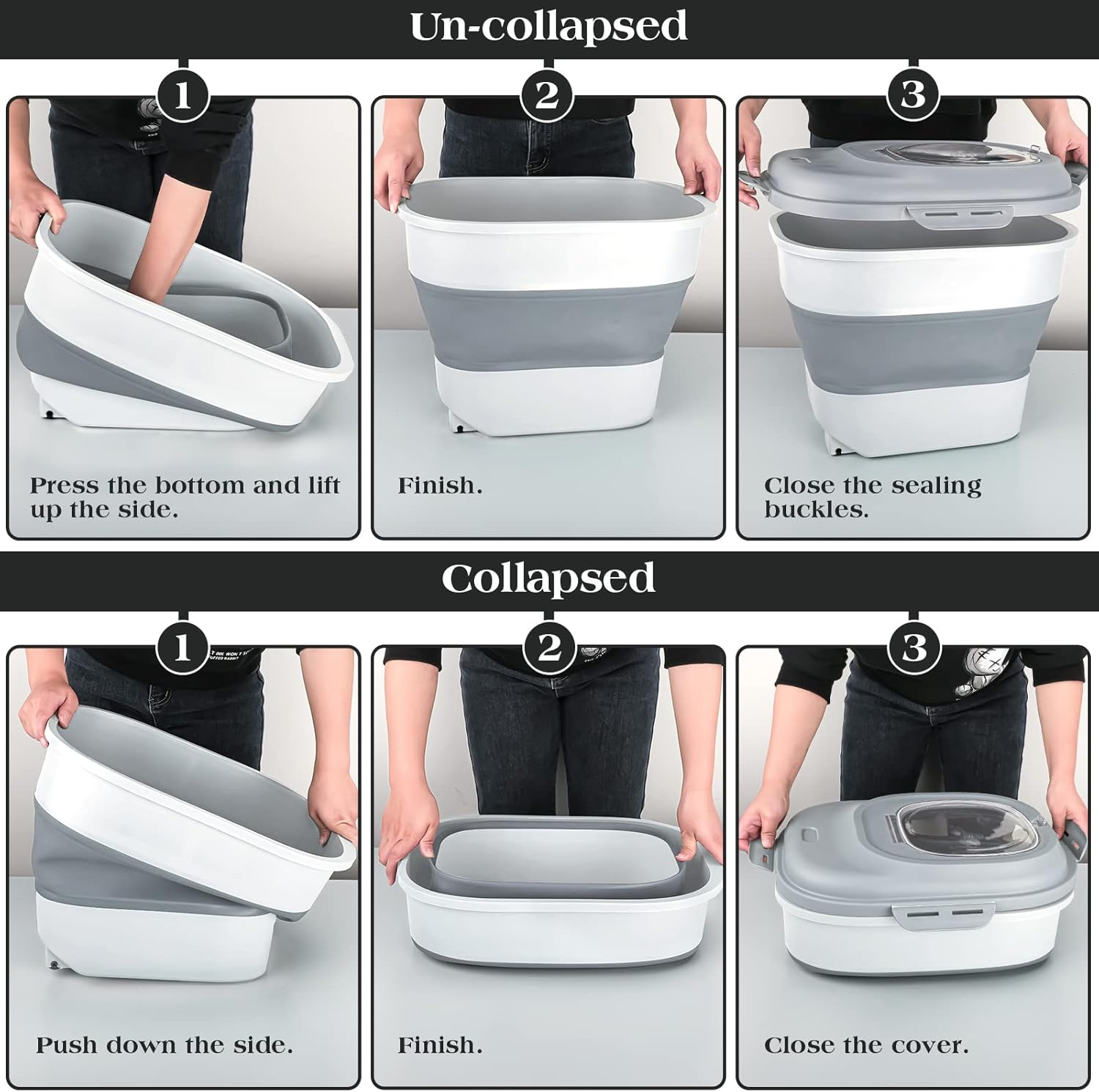 Dog Food Storage Container, Airtight Collapsible 13lb to 30lb Pet Food Container with Flip Top, Rolling Wheel, Scoop and 3L small container for Dog Cat Food and Dry Food of Rice, Flour