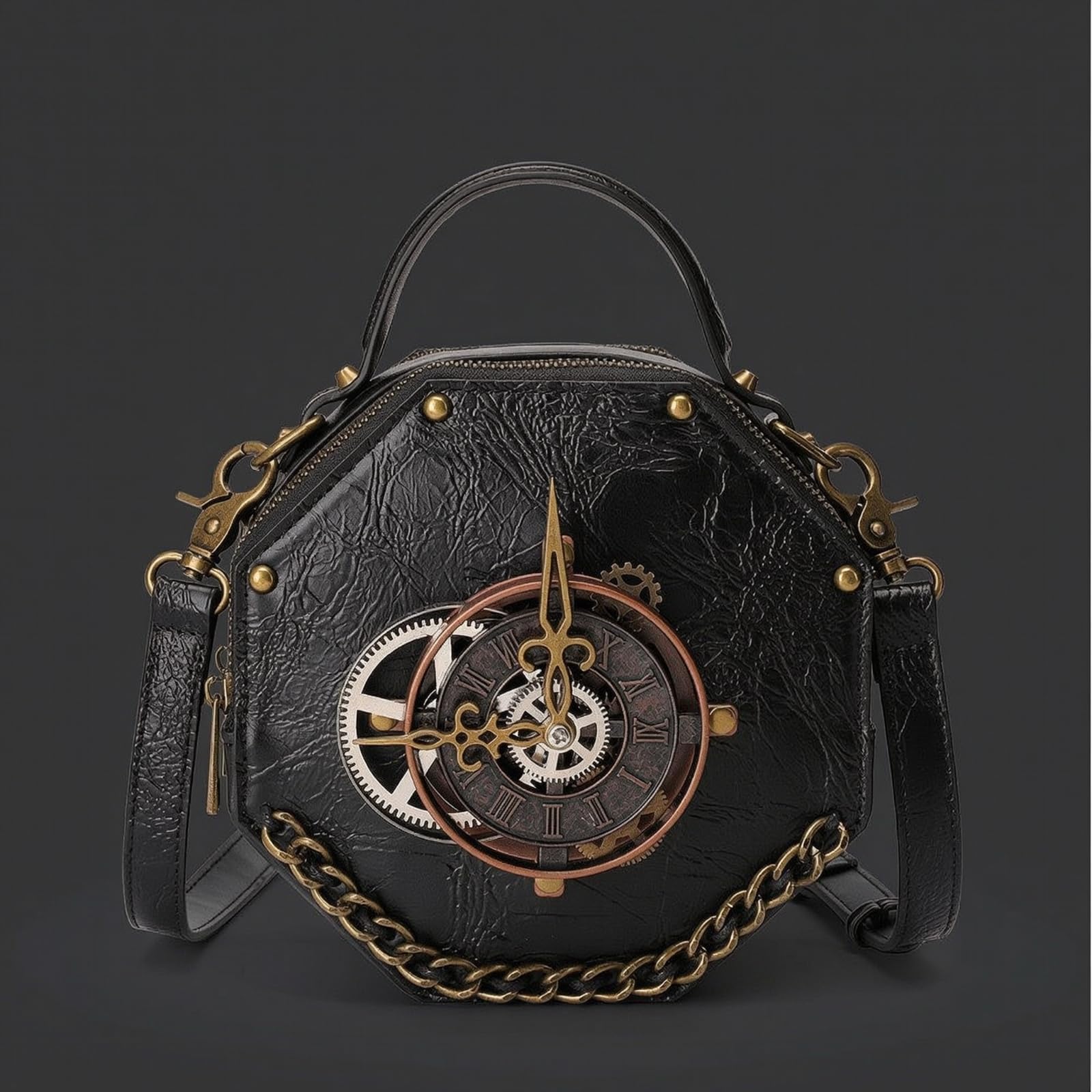 rockible Bolso Bandolera Mujer Octogonal Bolso Hombro Cartera Bolso Mano Piel Sintética con Textura Arrugada y Cadena Decorativa Cierre Seguro con Cremallera