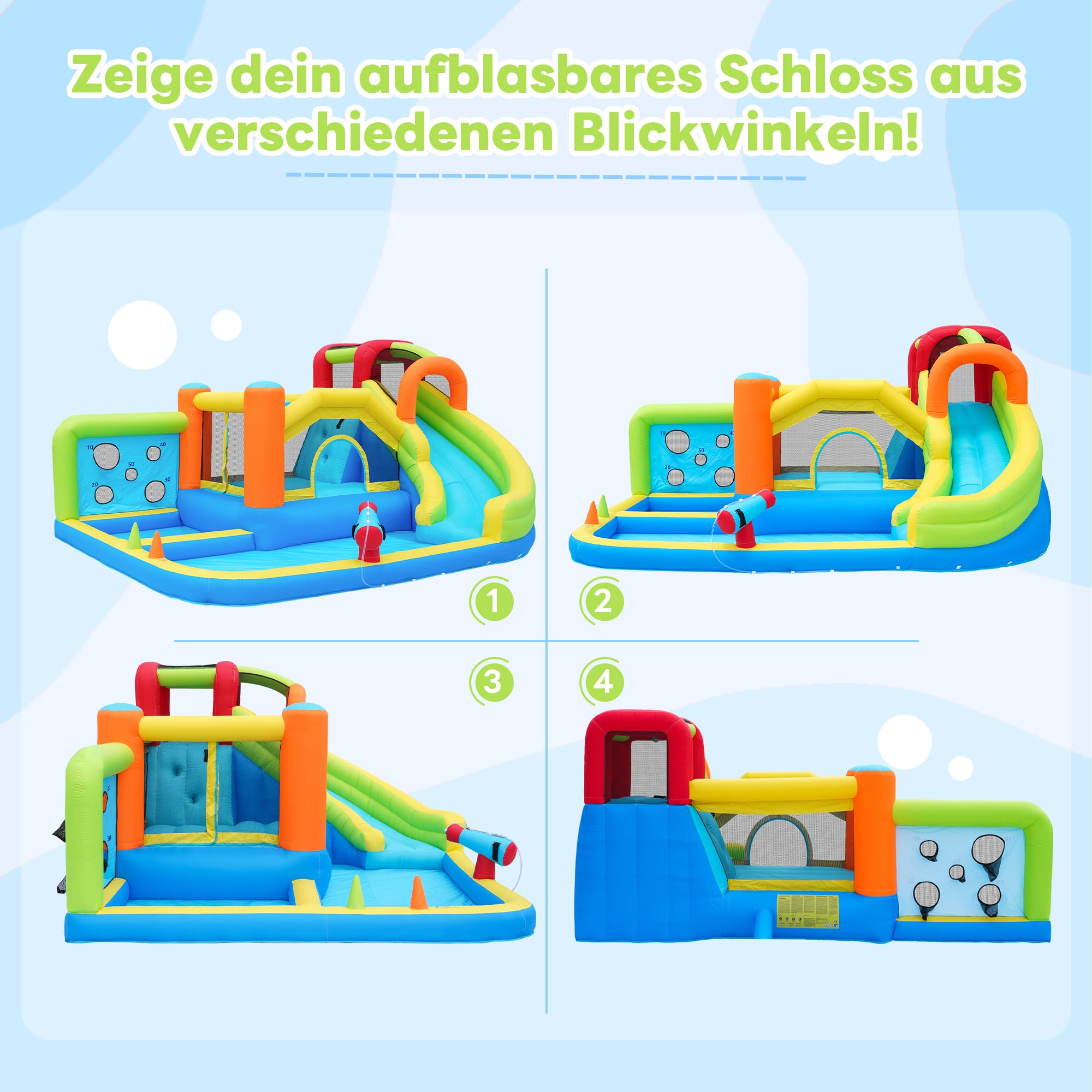 Castillo hinchable XXL con tobogán acuático y trampolín, parque acuático para niños con piscina infantil, pared de escalada, pistolas de agua, soplador de 450 W, 410 x 315 x 203 cm, jardín/interior, a