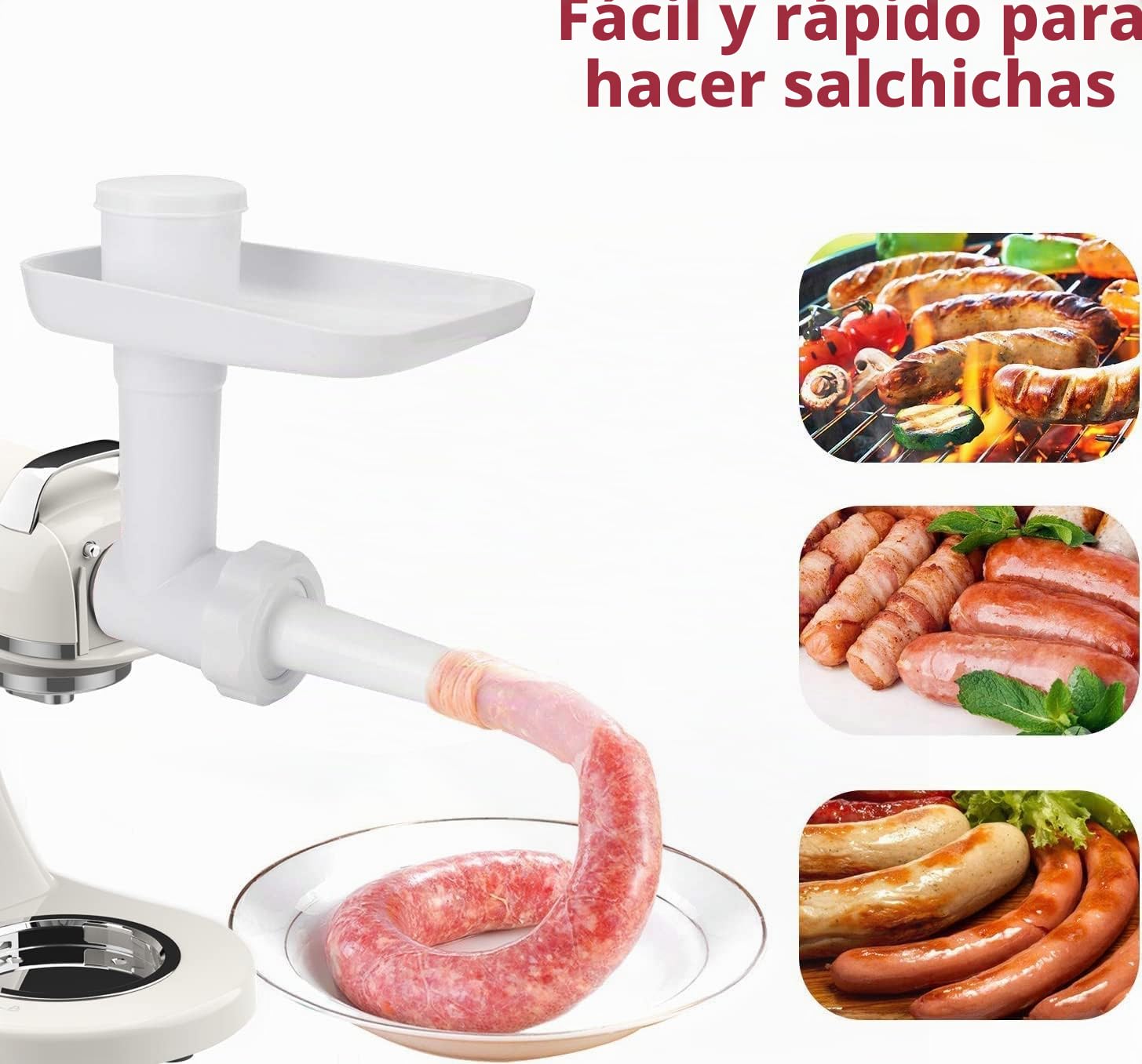 Picadora de carne compatible con máquina de llenado de salchichas ZACME con 3 discos de molienda, 2 cuernos de llenado de salchichas, accesorio opcional para batidora ZACME