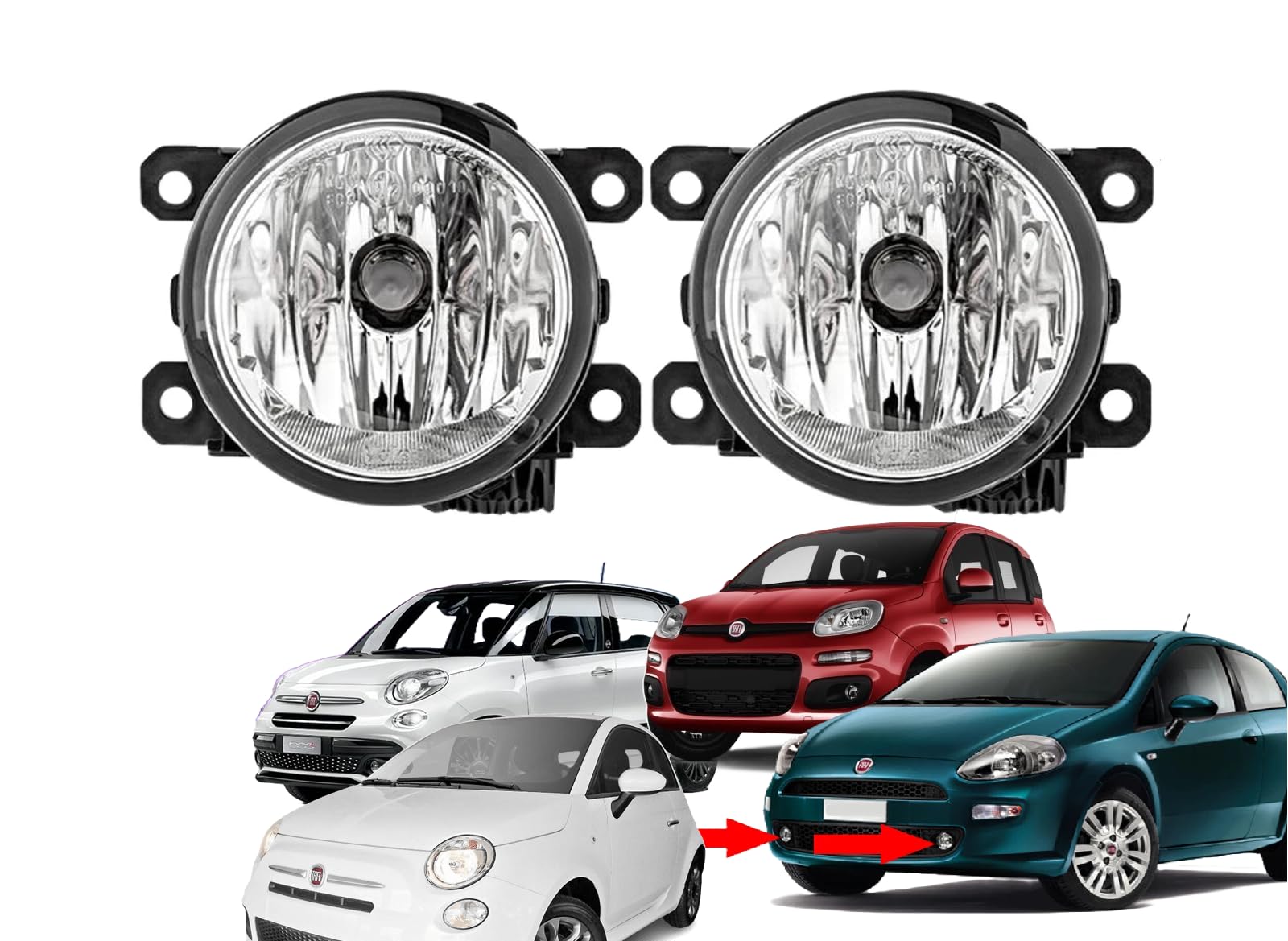 Coppia 2x Faretti Fari Fendinebbia Anteriore DX SX per Punto, Punto Evo, Panda, 500, 500L