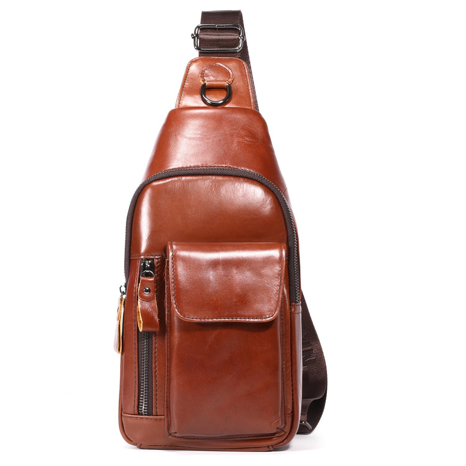 Hebetag Leather Sling Crossbody Bag Casual Daypack for Men Women (#03Brown)
