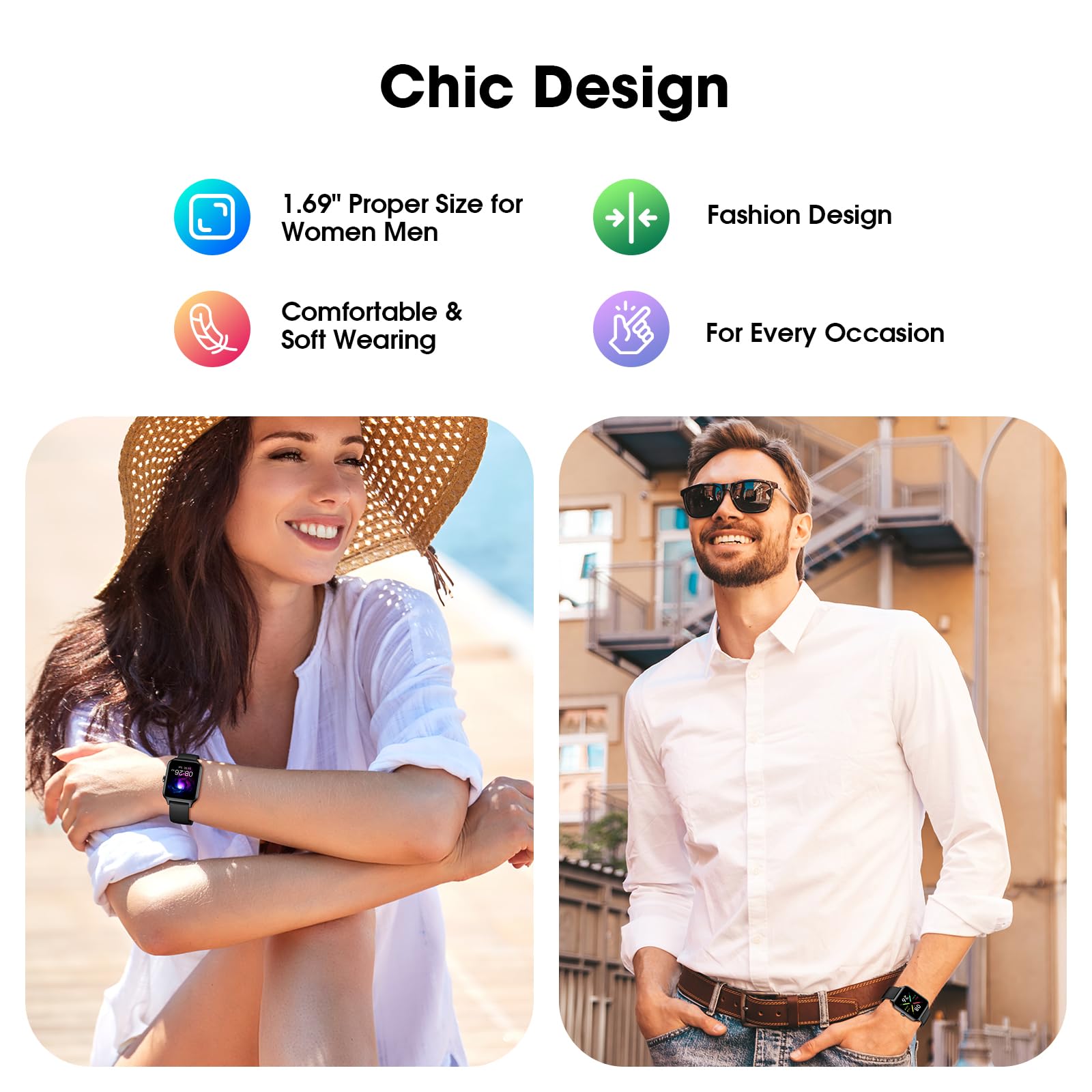 Smart Watch No App/Phone Required,42mm Smartwatch for Women Men,Fitness Tracker Watch with Heart Rate Monitor,Sleep Tracker,Pedometer,Step Counter,IP68 Waterproof, for Android iOS Phones