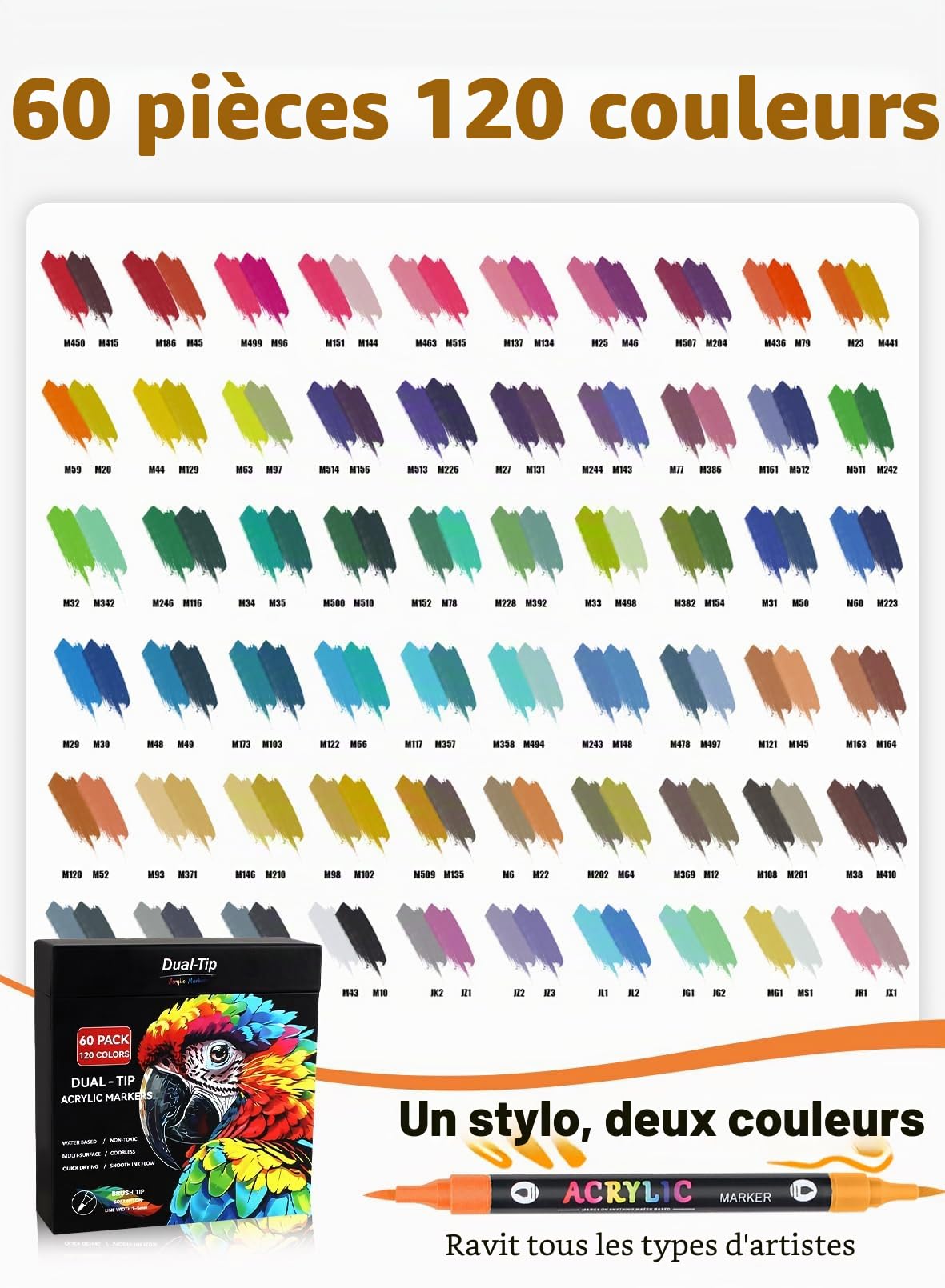 120 Couleurs Marqueur Acrylique Feutre Acrylique Double Pointe