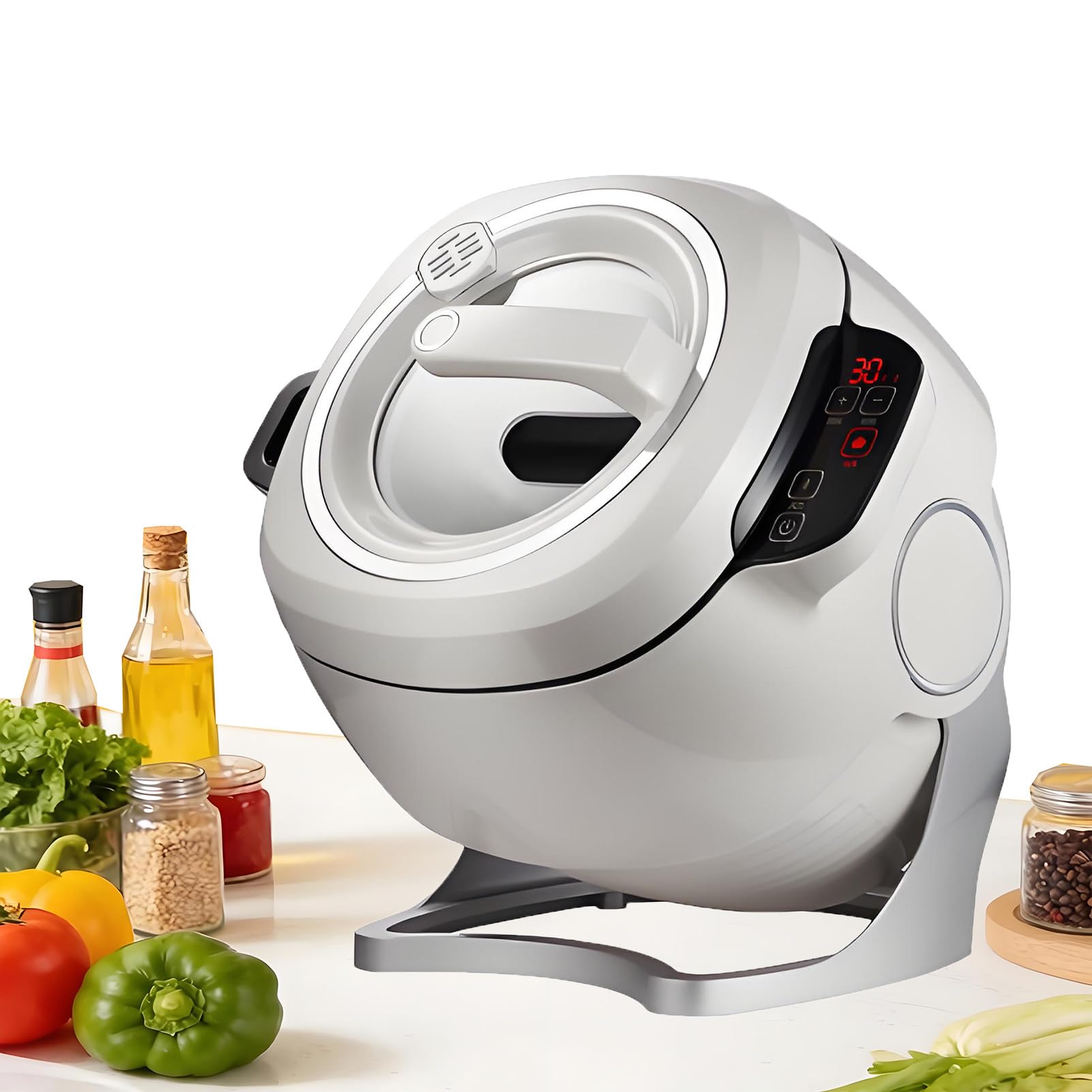 EpyGnom Electric Self Stirring Pot Automatic Cooking Machine, 360° Rotating Stir Fry Machine with Touch Panel, All-round Heating, Multi-Function Kitchen Robot for Stewing & Frying 220V/2000W