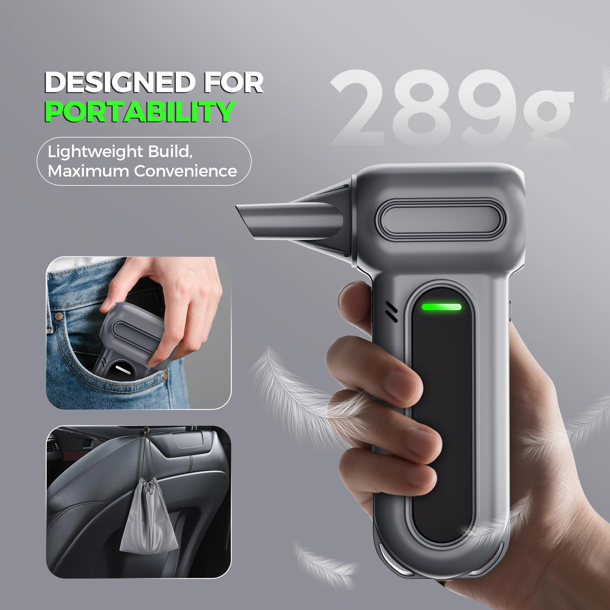 Elektrische Staubgebläse, Pro Elektrische Druckluftspray für PC Reinigungsset, 3-Gang 150000 U/min Air Duster mit Licht, Reinigung für PC, Elektronik, Sofa, Auto, Bürogeräte