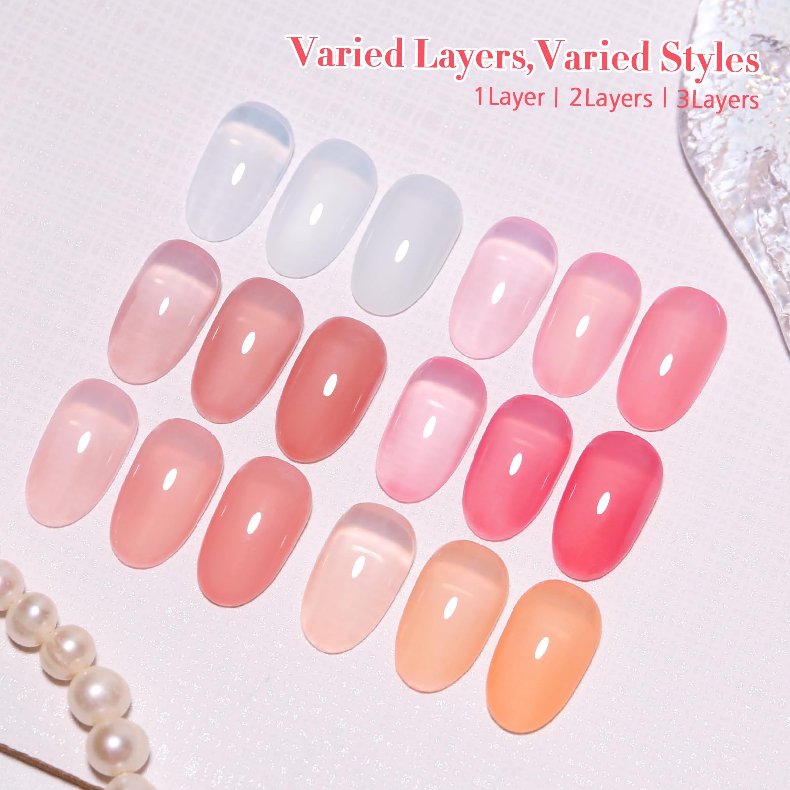 Firedeep Set Smalto Gel 10ml Senza HEMA 6 Colori Tonalità Nude Gel Trasparente Jelly Bianco Latte Rosa Beige Corallo Soak Off LED UV Manicure Professionale per Nail Art Fai Da Te e Saloni