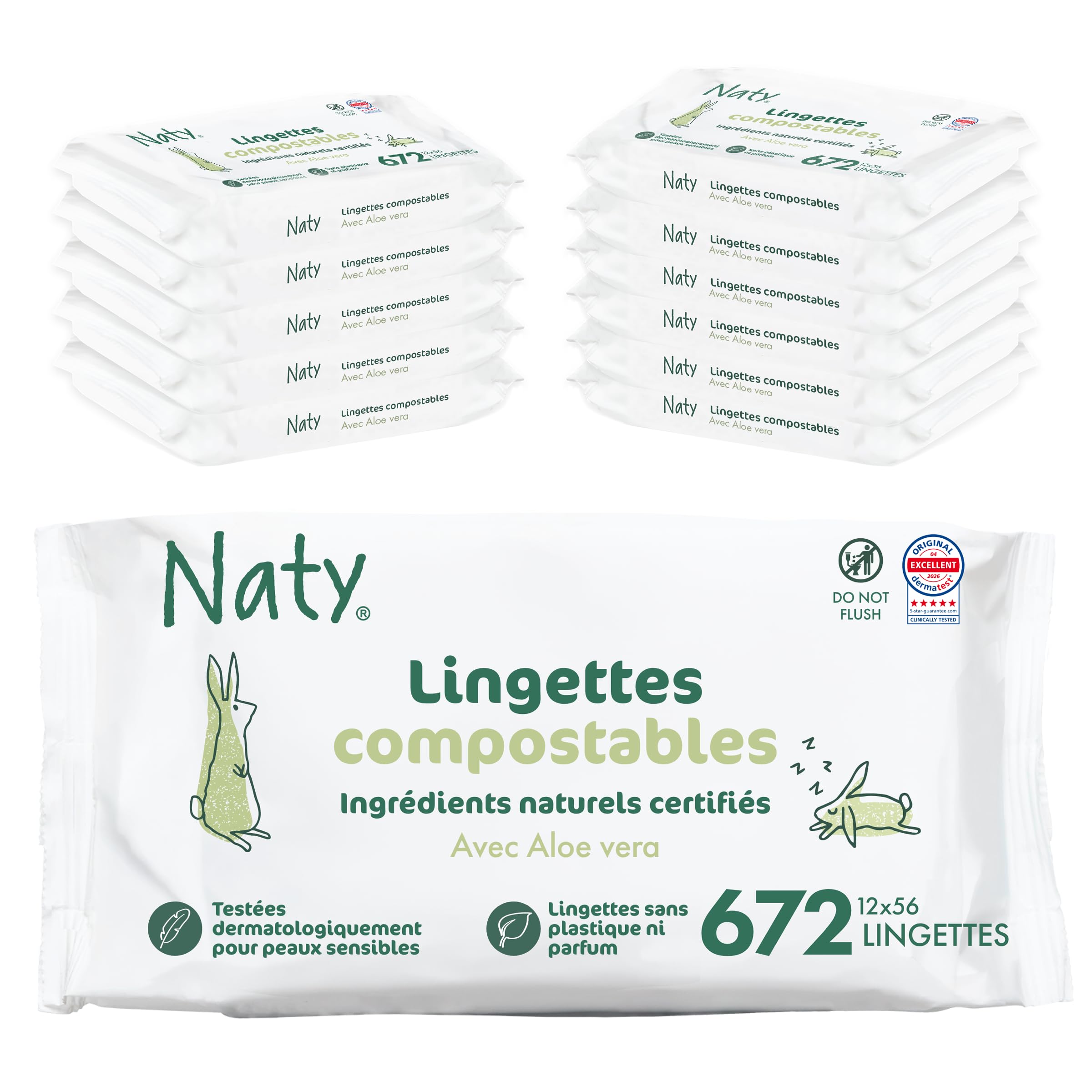 Naty Lingettes à l'Aloe Vera, 98% d'Eau, 672 unités (12 paquets)