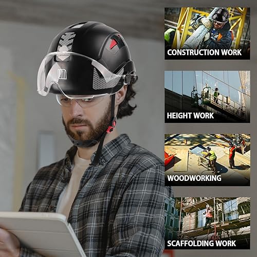 Miniatura 7 de UM ULTRAMAXX Casco de seguridad, aprobado por ANSI Z89.1, casco de trabajo ligero ventilado, con suspensión de trinquete ajustable de 6 puntos,