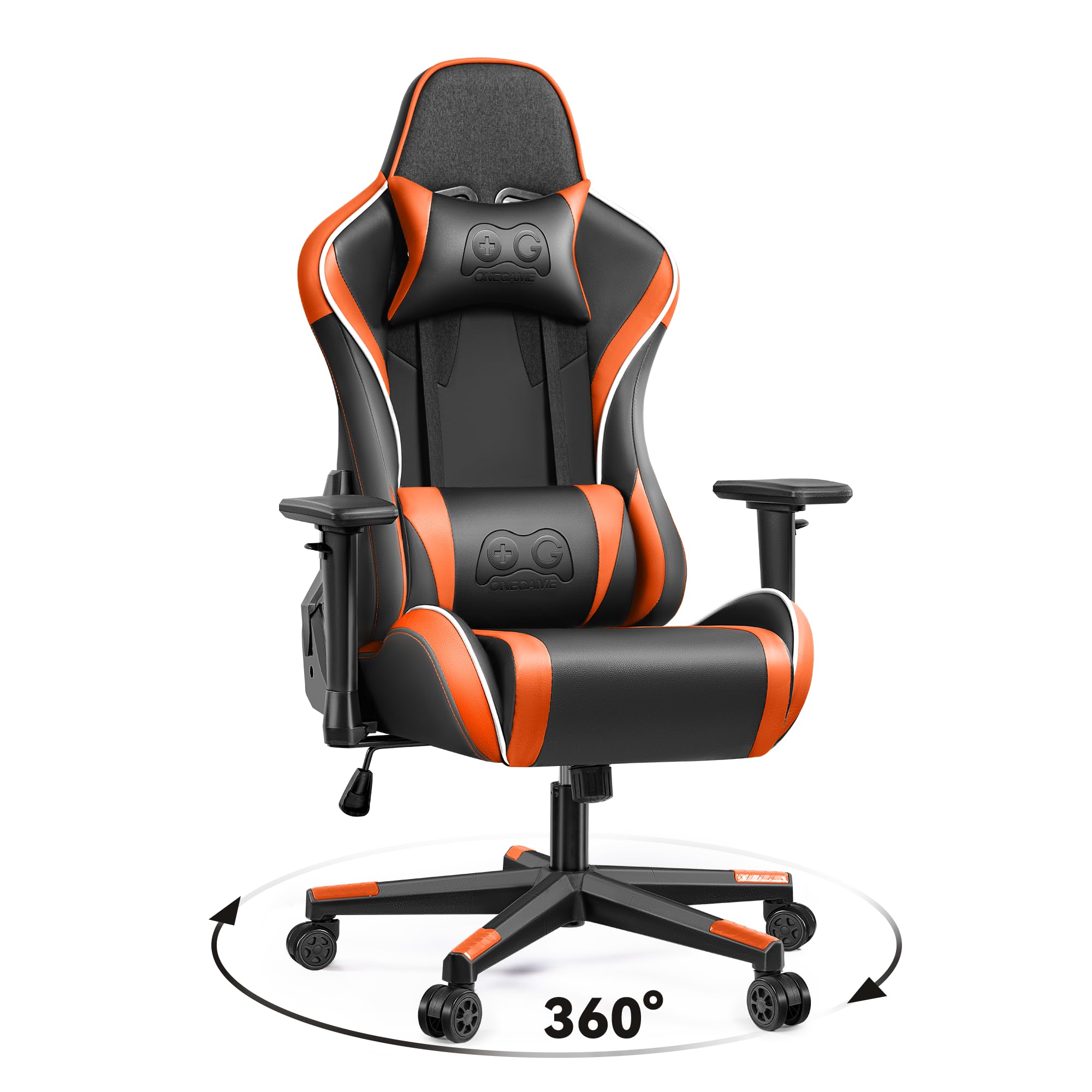 OneGame Sedia Gaming, 3D Braccioli Ergonomico Sedia da Gioco per Computer, Ufficio Regolabile in Altezza, Girevole con Cchienale Regolabile 155°, Arancione