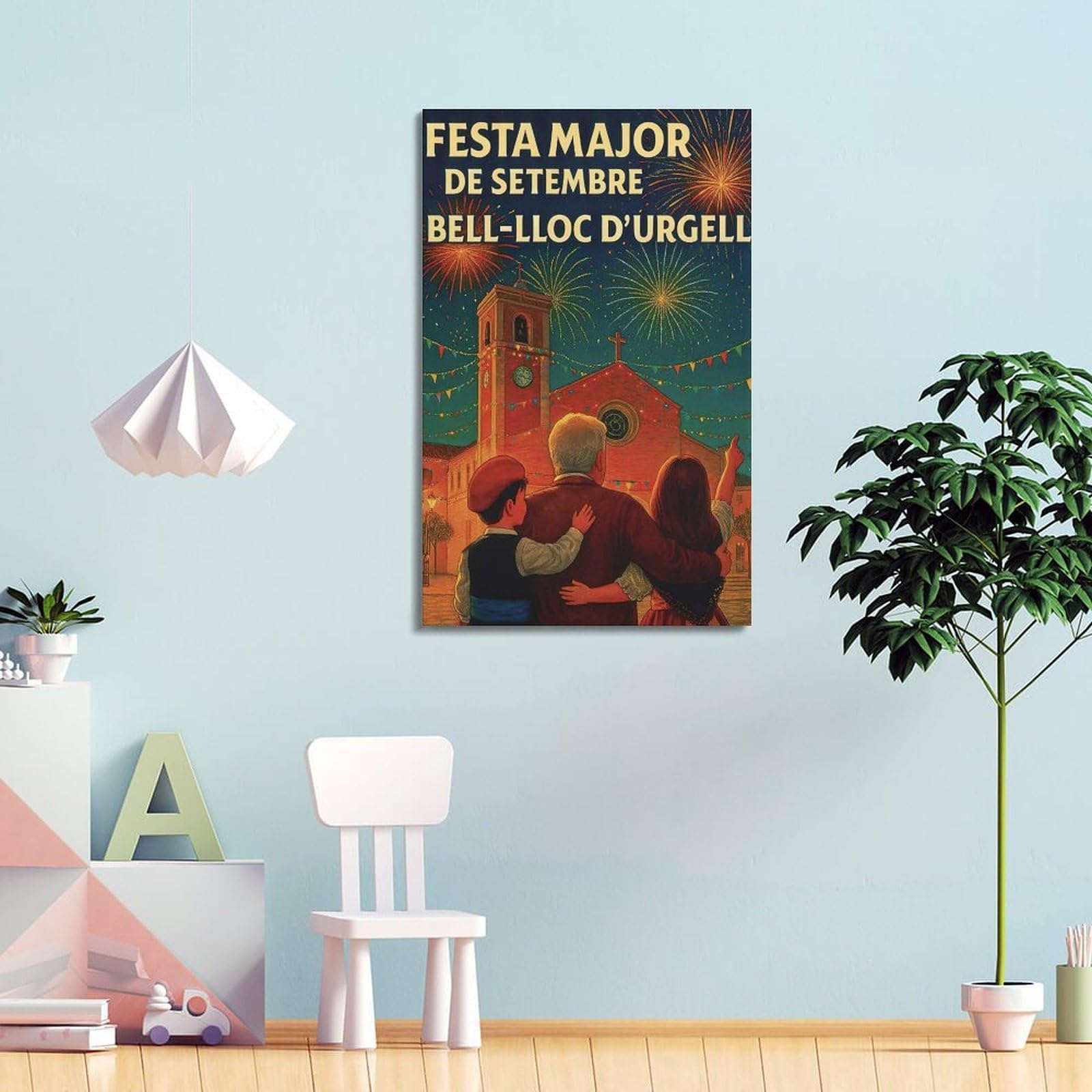 CWLLOG Stampe su tela da parete, poster per festival spagnolo di settembre, fuochi d'artificio, stile moderno, decorazione per soggiorno e camera da letto, 50 x 75 cm