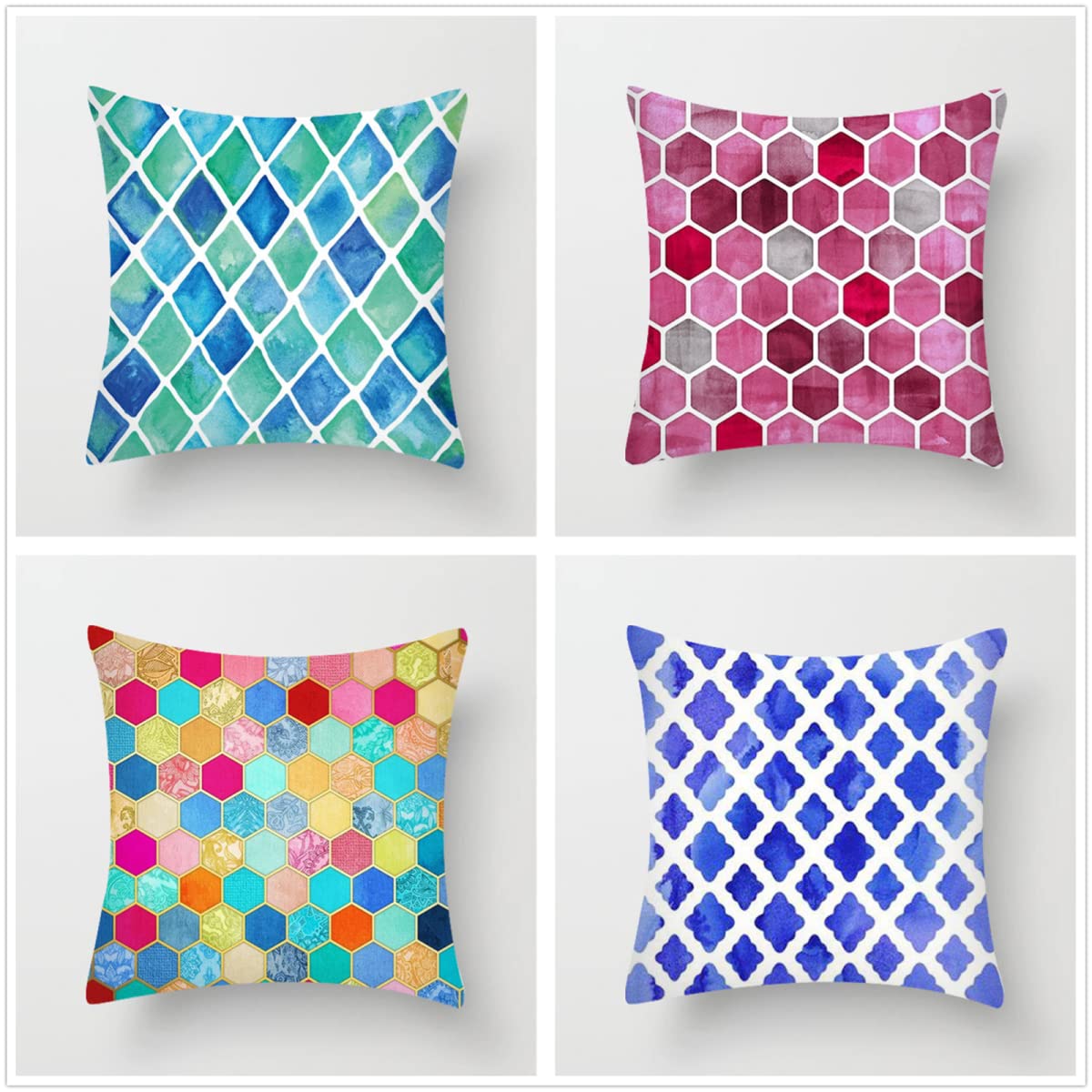 Fundas de Cojines 65x65cm Juego de 4 Geometría de color Doble Cara suave Geométrico Funda Cojin, con Cremallera Oculta Fundas Cojines para Sala de Estar Jardín Coche Cojines Decorativos J-1852